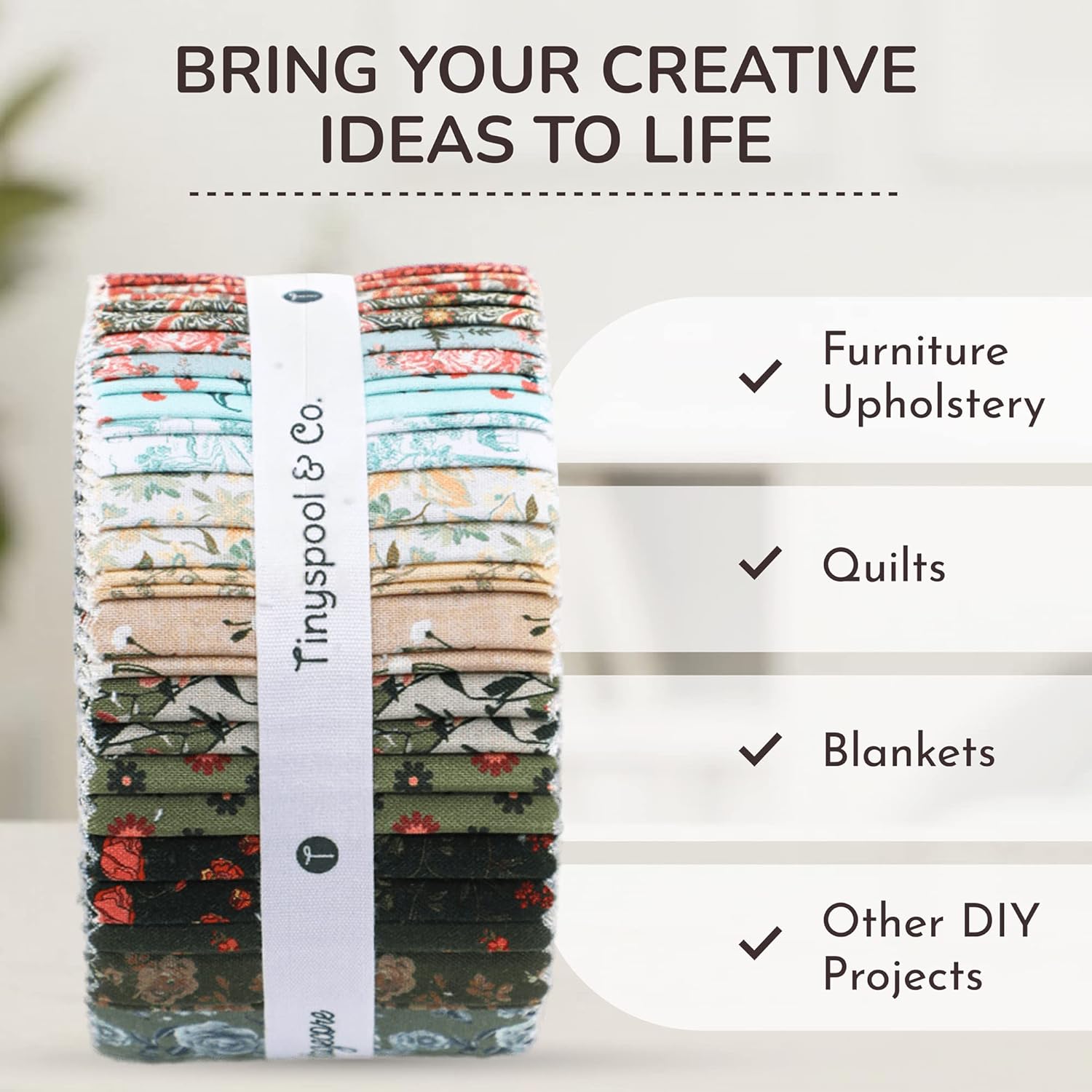 Alternative view of Tinyspool & Co. Jelly Roll Fabric Strips for Quilting, Crafting, and Sewing, 40 Strip Assorted Bundle, Soft Cotton for Blanket, Rug, Upholstery, Home Decor, and Purse Making, Cottagecore