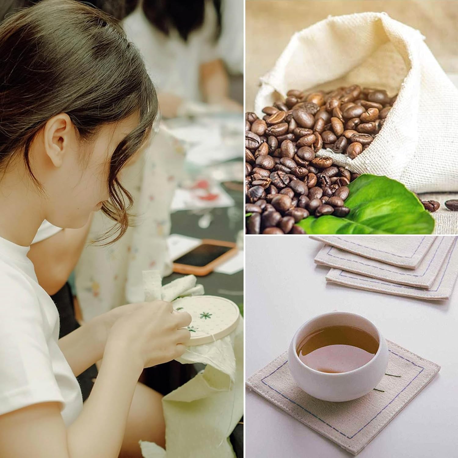 4pcs Nature Linen Needlework Fabric, Kurilai Solid Colour Embroidery Fabric, Square Linen Cloth Crafts Accessories for Making Garment Craft, Cross Stitch, Needle Embroidery, DIY Decoration (19x19inch)