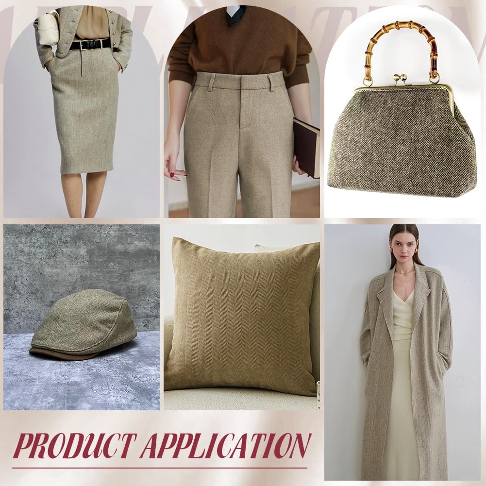 AHANDMAKER Linen Tweed Fabric, 59x39 Inches Fiber and Wool Woven Fabrics Chevron and Herringbone Tweed Fabric for DIY Crafts Sewing Dress Handbag Coat Costume Clothing Accessories Upholstery Decor - Image 4