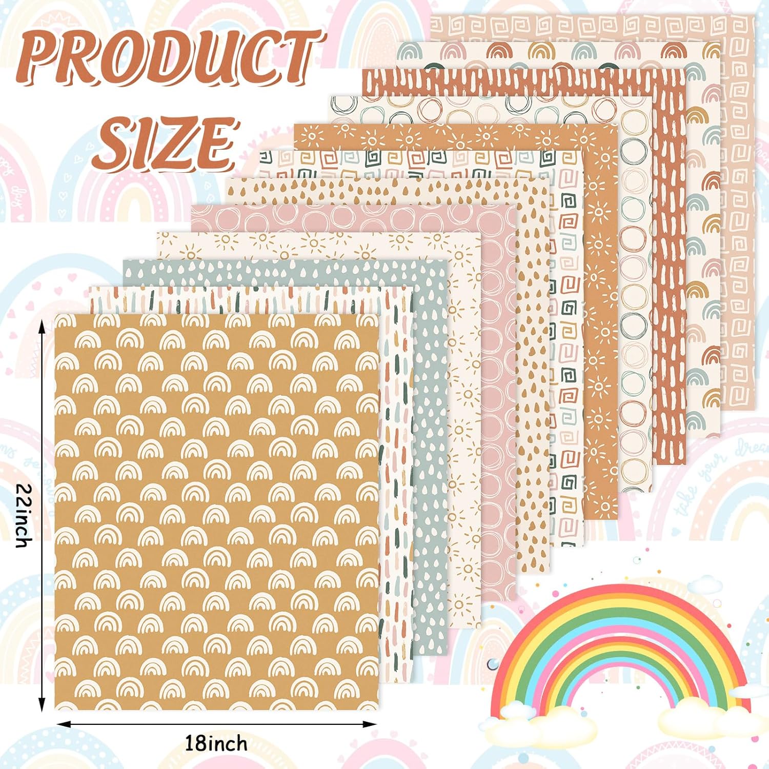 Whaline 12Pcs Boho Cotton Fabric Bundles Boho Sun Circle Raindrops Fat Quarters Sewing Fabrics for DIY Handmade Crafting, 18 x 22 Inch