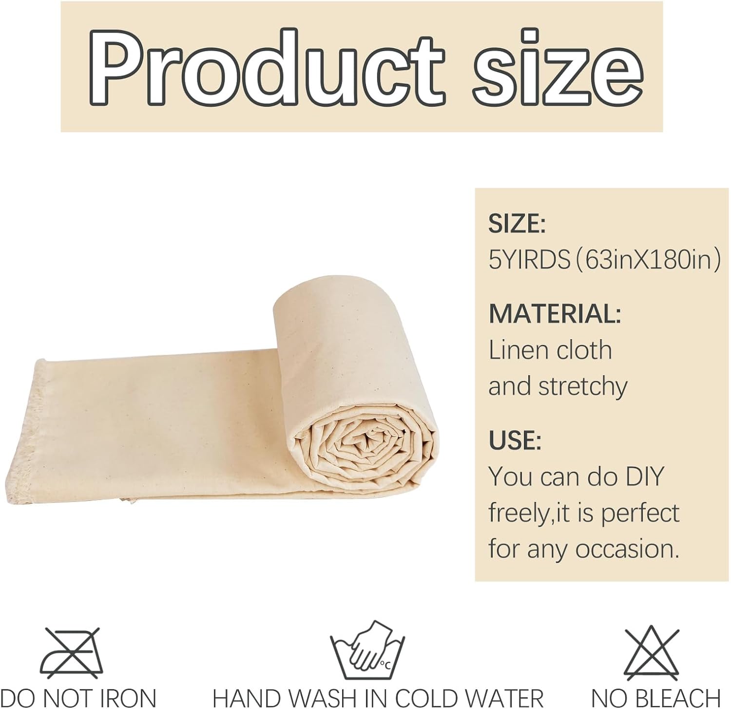 5 Yards 100% Cotton Muslin Fabric Natural Unbleached Linen Fabric by The Yard 63 inch x 5 Yards Unbleached Muslin Linen Fabric Material for Sewing Material Apparel Cloth