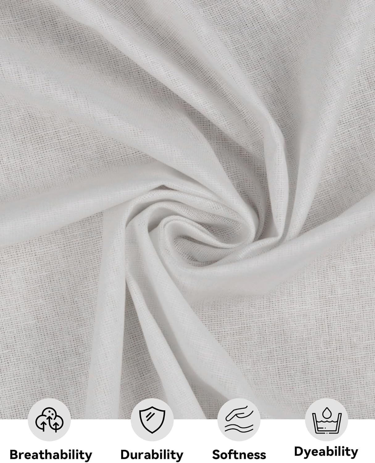 HOTGODEN Light Weight 100% Cotton Muslin Fabric: 59 inch x 2,5,10 Yards Bleached Muslin Linen Fabric Material for Sewing Material Apparel Cloth