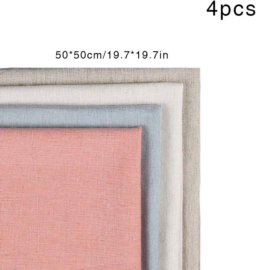 Needlework Fabric, 4Pcs 4 Colors Natural Linen Fabric Solid Colored Embroidery Fabric Cross Stitch Aida Cloth for Making Garment Craft, Needle Embroidery, 20 Inch Linen Fabric DIY Decoration C