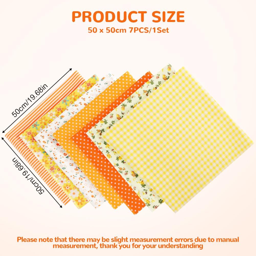 Ainiv 7pcs 100% Quilting Cotton Fabric, 19.68"x19.68" Fabric Bundles Squares, Floral Precut Squares Patchwork for Quilting, Sewing, DIY Crafts, Mask, Orange