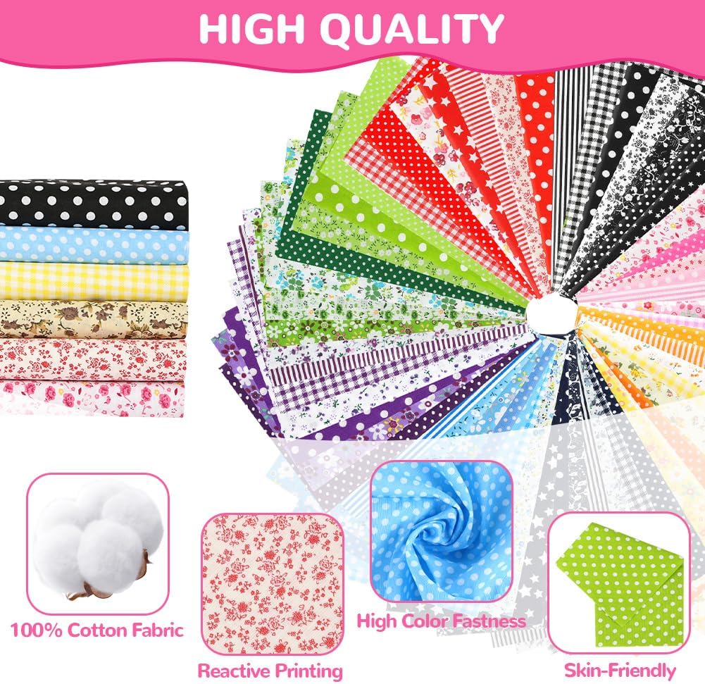 Alternative view of Ainiv 7pcs 100% Quilting Cotton Fabric, 19.68"x19.68" Fabric Bundles Squares, Floral Precut Squares Patchwork for Quilting, Sewing, DIY Crafts, Mask, Orange