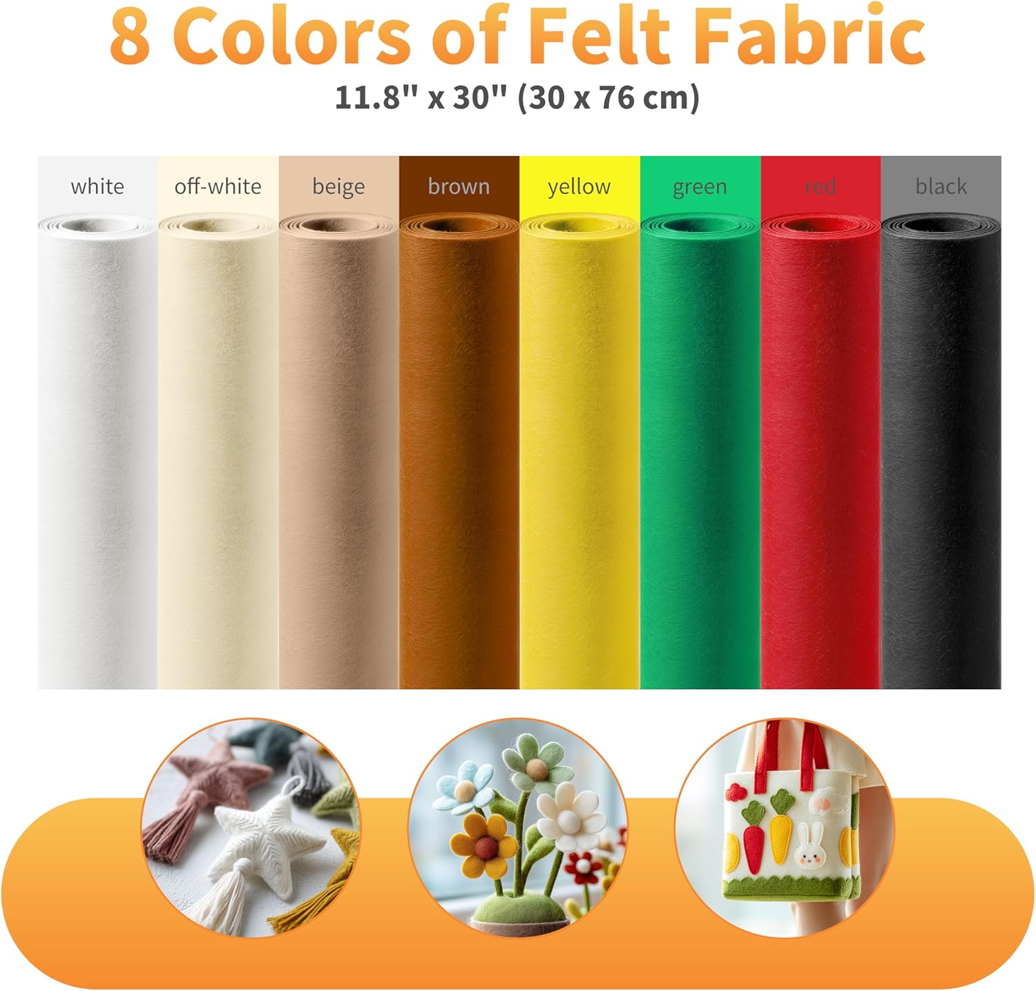 8 Rolls Felt Fabric Sheets, 11.8"x30" 1mm Thick Wool Blend Felt, 8 Assorted Colors Felt Pack for DIY Craft, Sewing Squares, Nonwoven Patchwork, Holiday Decor