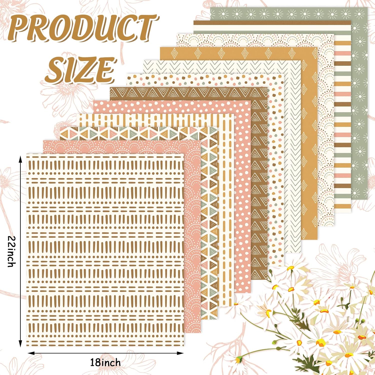 Whaline 12Pcs Boho Cotton Fabric Bundles 18 x 22 Inch Sun Printed Fat Quarters Colorful Boho Quilting Patchwork Squares Sewing Fabrics for DIY Handmade Crafting Home Party Decor