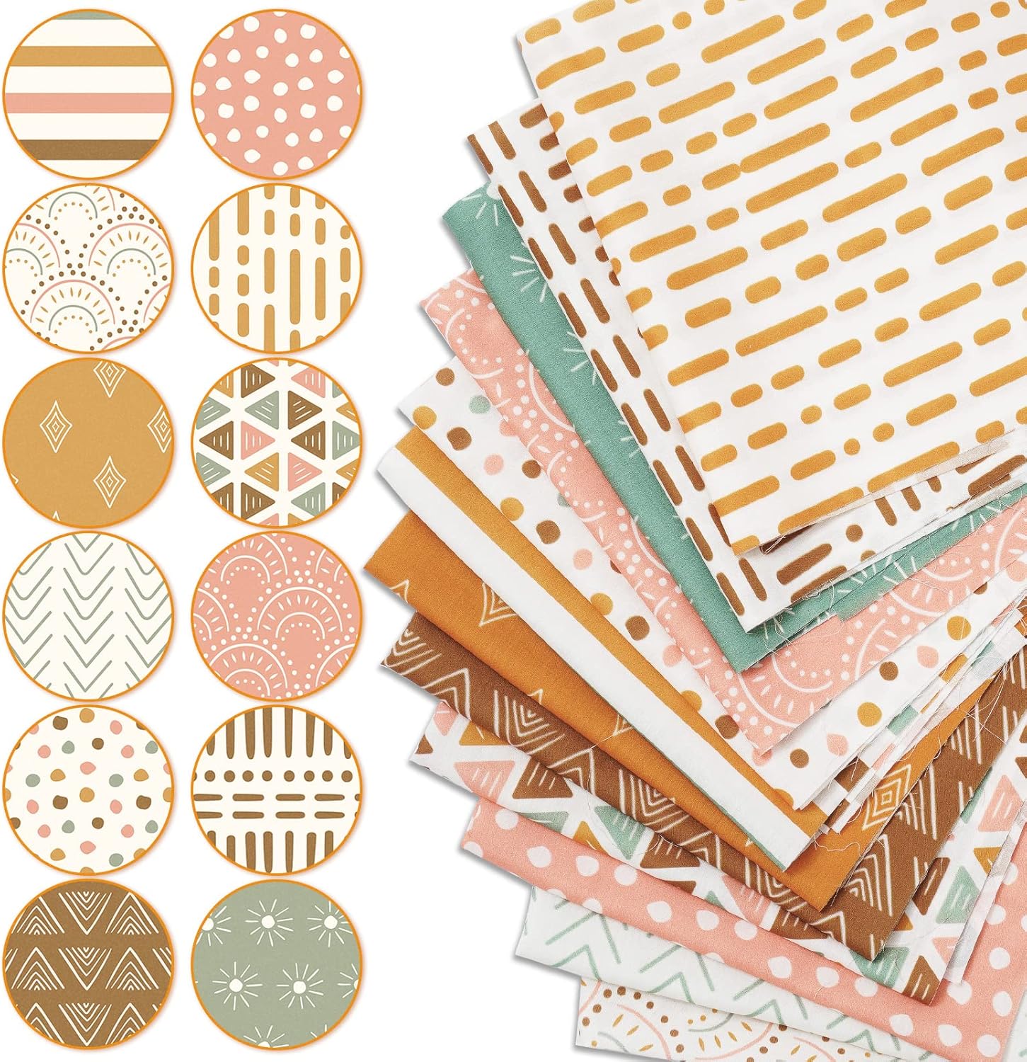 Alternative view of Whaline 12Pcs Boho Cotton Fabric Bundles 18 x 22 Inch Sun Printed Fat Quarters Colorful Boho Quilting Patchwork Squares Sewing Fabrics for DIY Handmade Crafting Home Party Decor