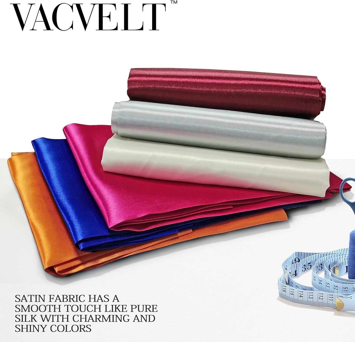 VACVELT Charmeuse Satin Fabric by The Yard, 60 Inch Wide Ivory White Satin Fabric Shiny & Soft Cloth Fabric, Silky Satin Fabric for Bridal Dress, Wedding Decorations, Crafts, Sewing, Draping (1 Yard)