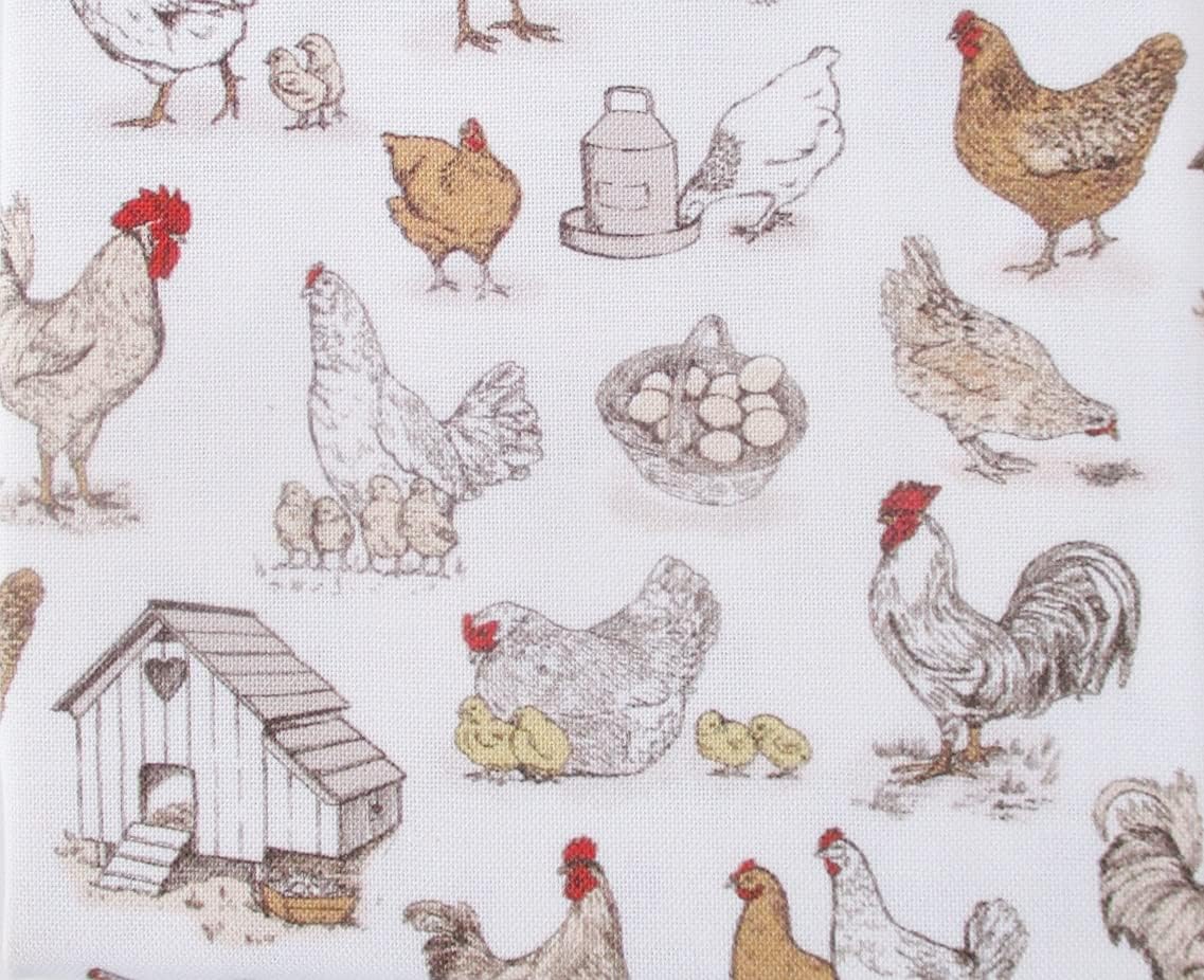 Fat Quarter 100% Cotton for Sewing Crafts - 18 x 21 Inches (Country Farmhouse Chickens)