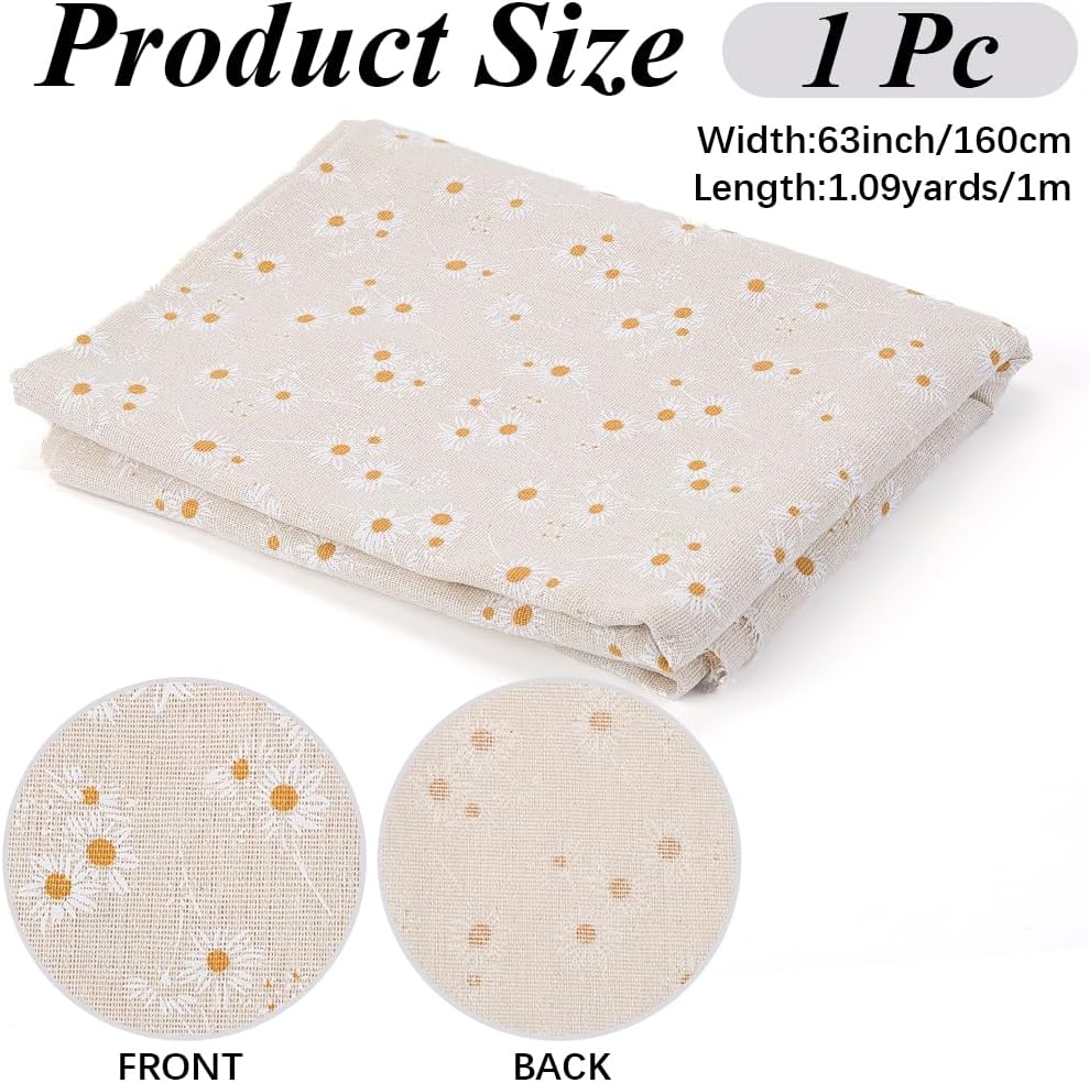 CABODYALS 1 Yard 63 Inch Flower Cotton Fabric Bundles Linen Blend Soft White Floral Pattern Embroideried Cloth By The Yard for Sewing Making Clothing Accessories Diy Quilting Beginners Crafts Supplies