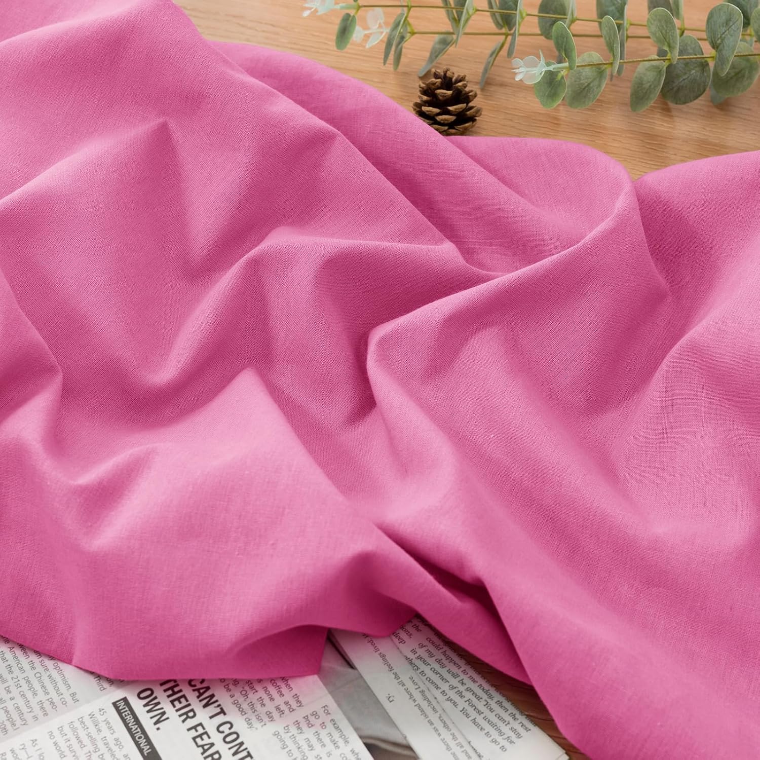 NSGZ Linen Fabric by The Yard, 61 Inch Wide Pink Blend Cloth, 60% Linen 40% Cotton Fabric for Sewing, Embroidery, Needlework and Tablecloths (Pink, Half Yard)