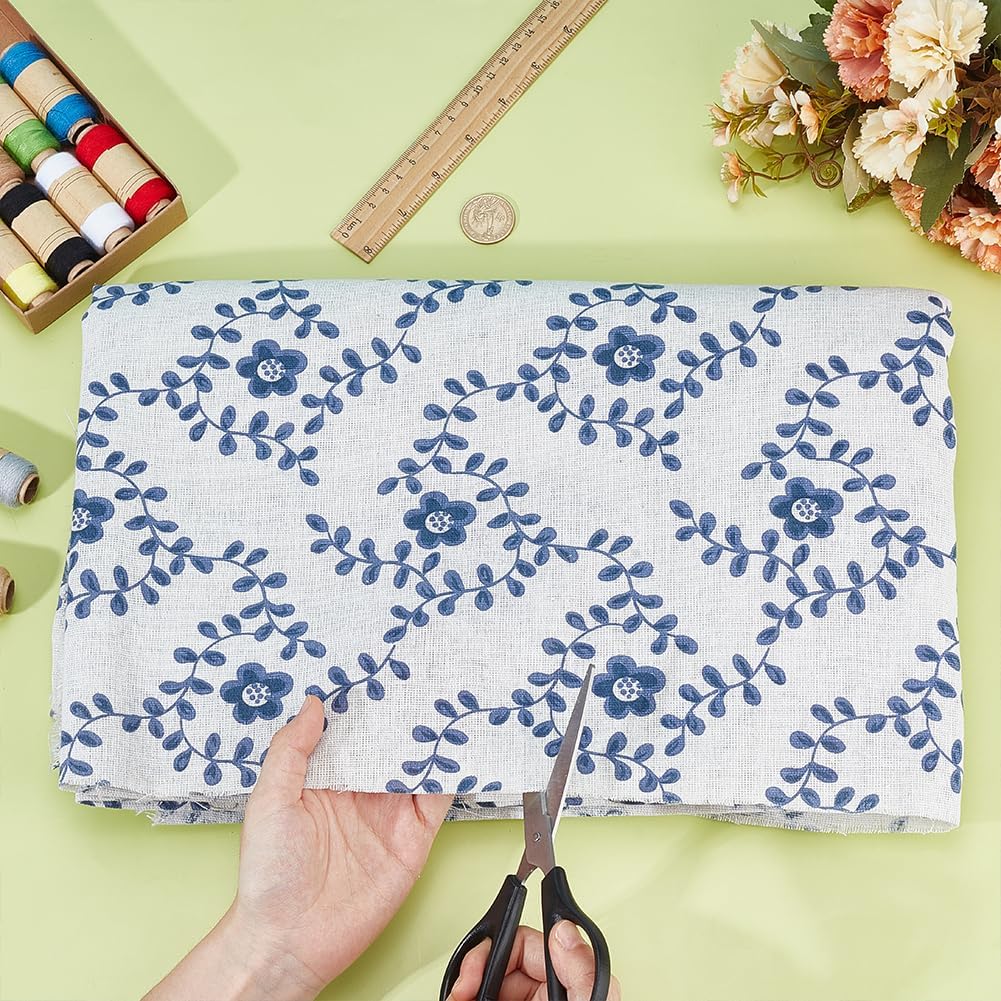 Alternative view of BENECREAT 3.17~3.3 Yards Linen Floral Fabric, 60 Inch Wide Decorative Fabric for Upholstery, Clothing Sewing and DIY Crafts, Blue & White