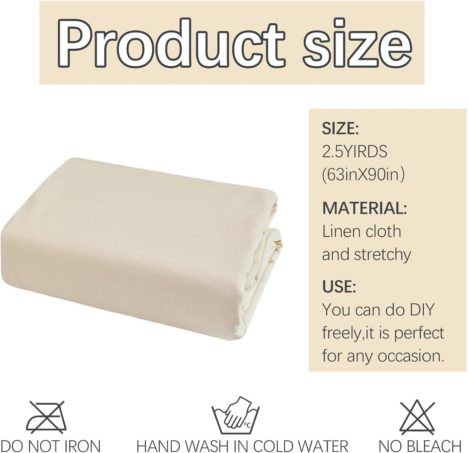 2.5 Yards 100% Cotton Muslin Fabric Natural Unbleached Linen Fabric by The Yard 63 inch x 2.5 Yards Unbleached Muslin Linen Fabric Material for Sewing Material Apparel Cloth