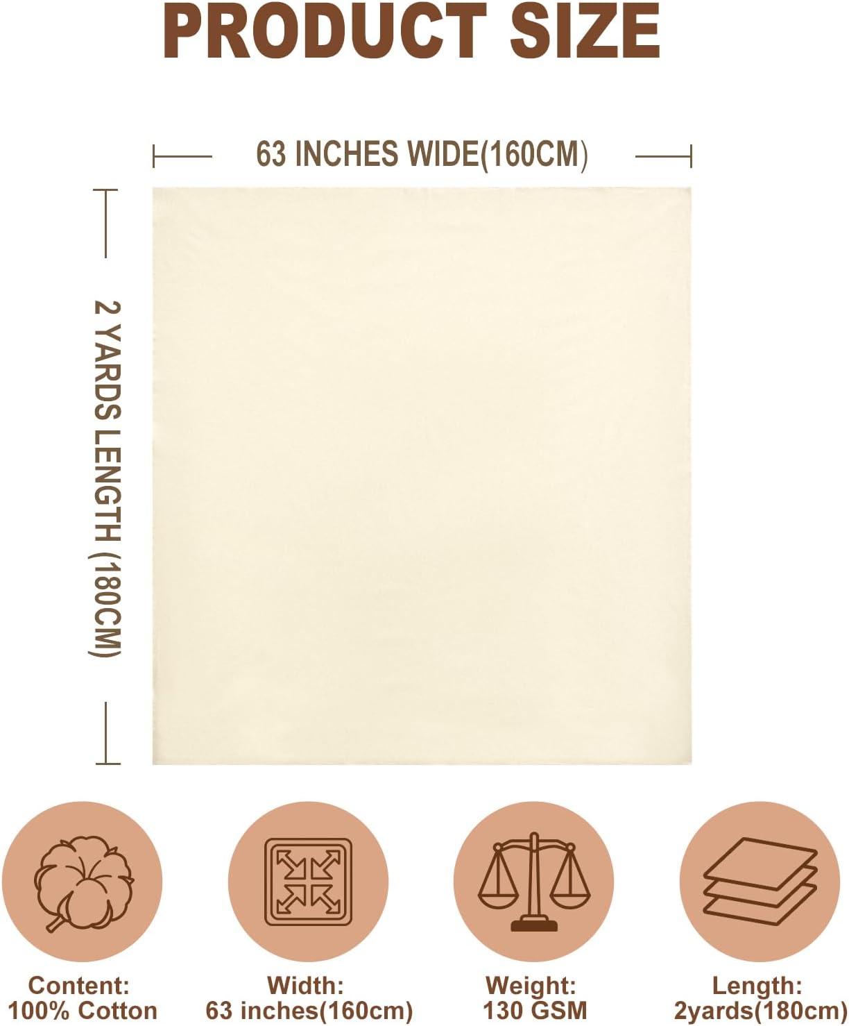 100% Cotton Muslin Fabric, 63 Inch X 2 Yards (72 Inches) Unbleached Muslin Linen Fabric by The Yard, Premium Medium Weight Muslin Cloth Fabric for Sewing, Embroidery, Crafts, & Apparel Projects