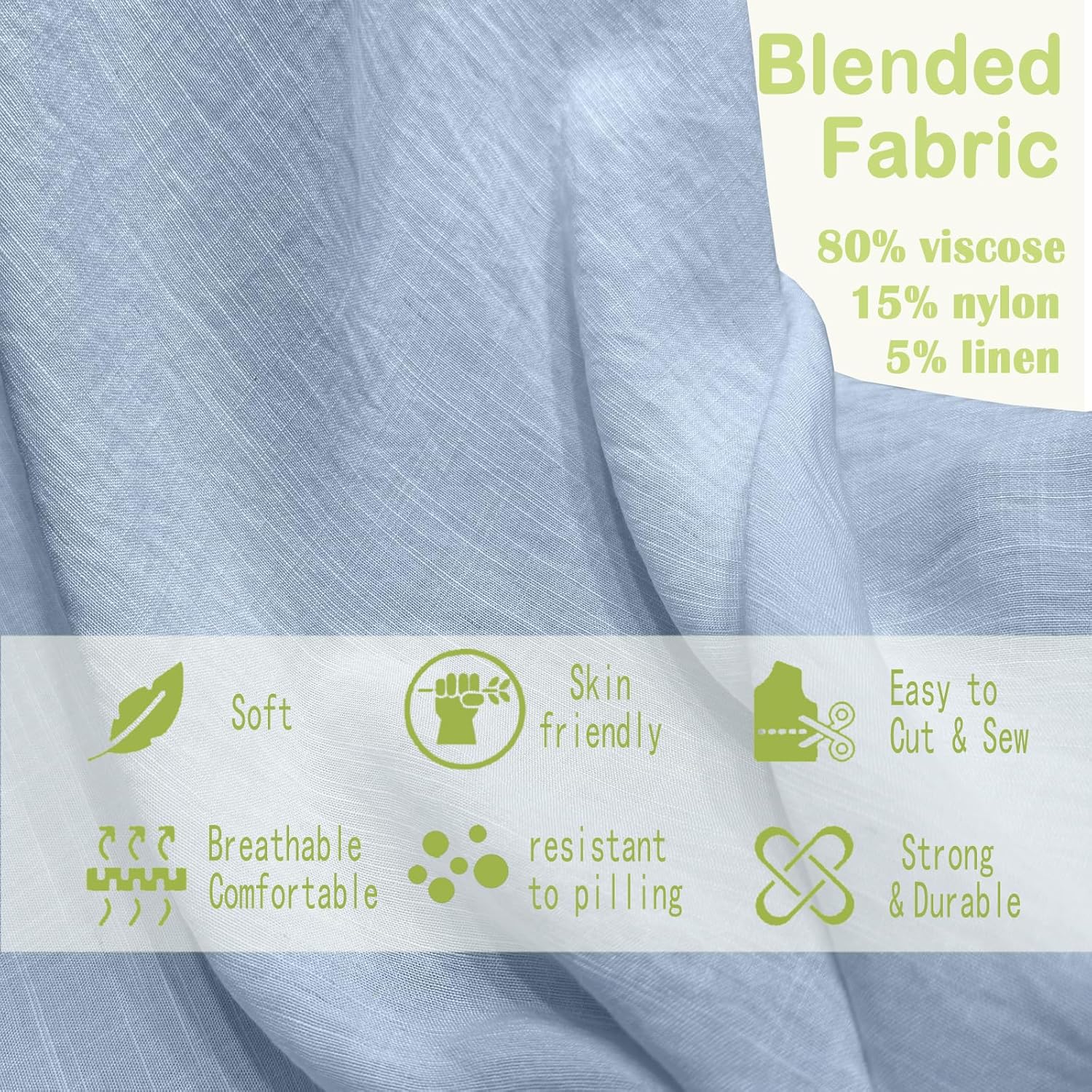 Fabrimuse 57" Soft Viscose Nylon Linen Fabric by The Yard - Natural Slub Fabric for Clothing, 155 GSM - Ideas for Spring Summer Fashion, Home Decor & Craft Sewing Fabric (1# Cream White, 1 Yard)