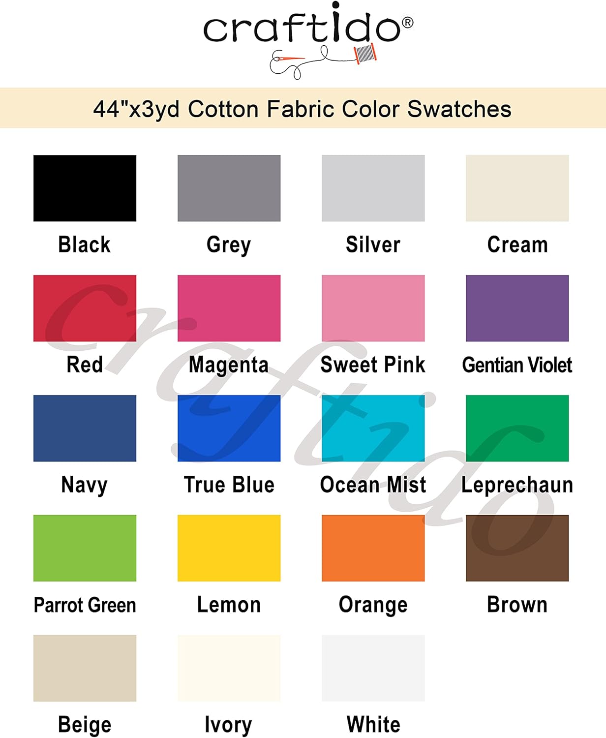 Craftido-19 Options-100% Cotton Fabric by The Yard in Solid Color 44u201DWide by 3yd (9 ft) -Medium Weight 5.2 oz-Soft Cotton for Quilting, Sewing, Crafts, Binding, Backing and Lining - White - Image 4
