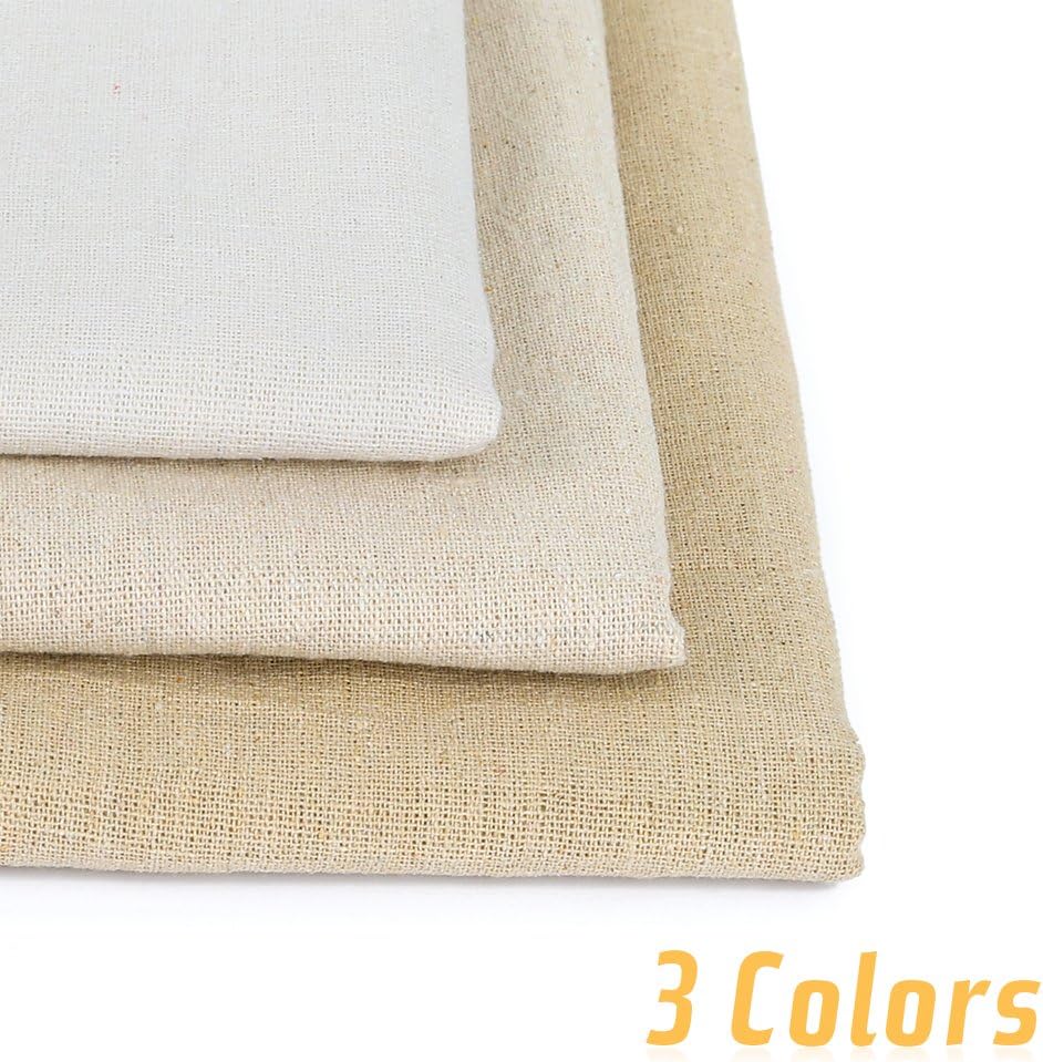 Caydo 3 Pieces Large Size Linen Needlework Fabric for Garment Craft, Flower Pot Decoration and Tablecloth, 62 by 19 Inch