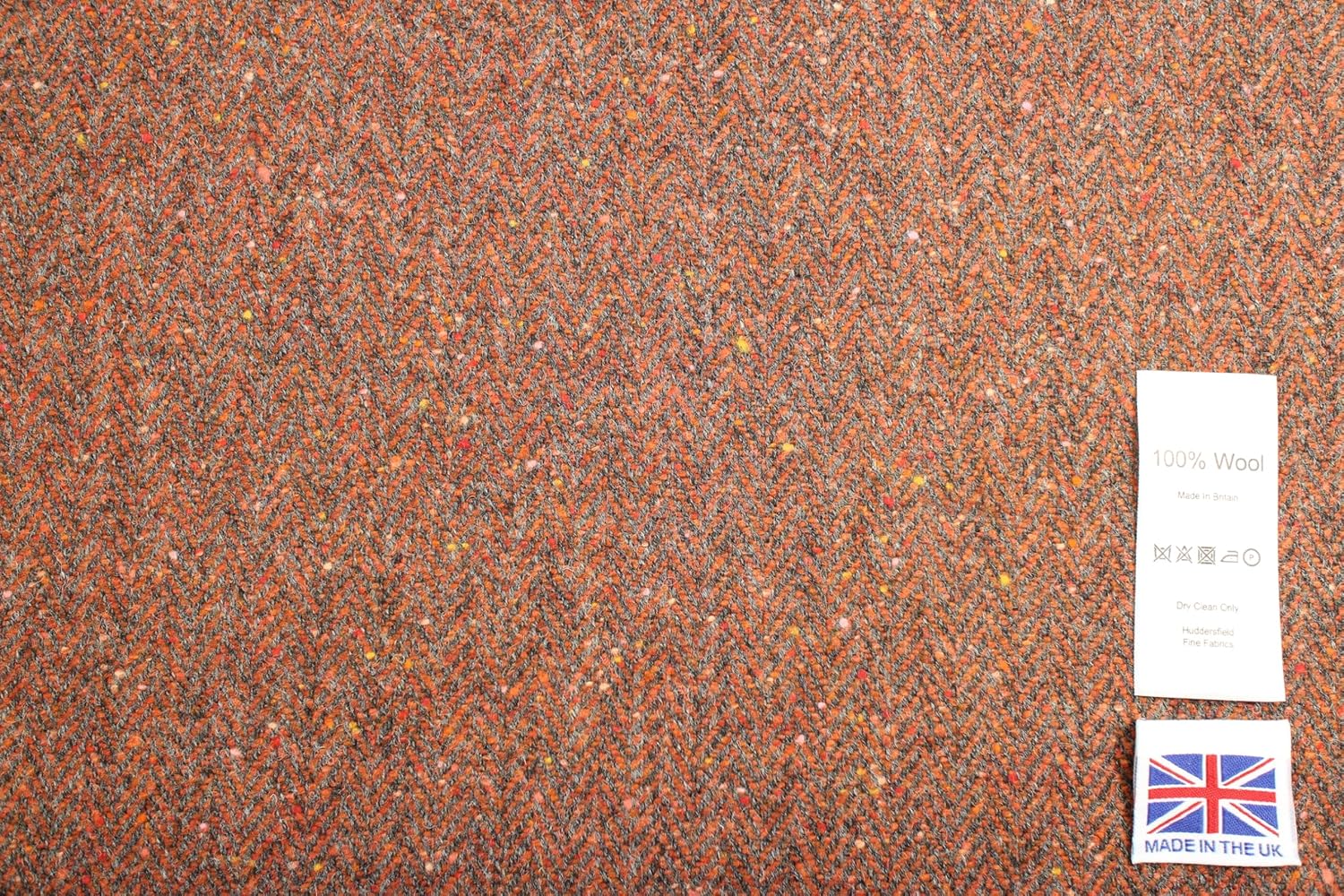 English Pure New Wool Tweed Fabric | 1 Yard precut Length (Copper/Charcoal Herringbone)