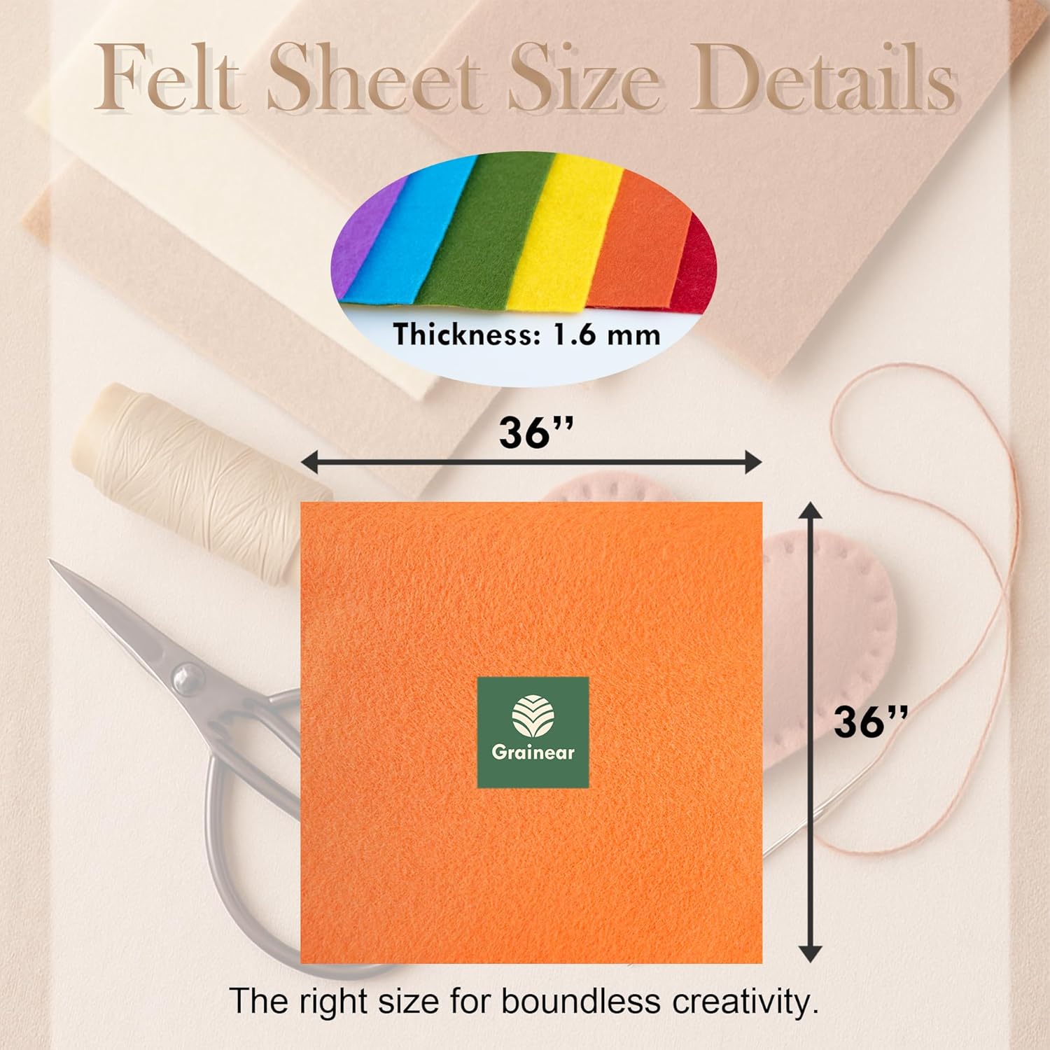 Ivory Soft Felt Fabric Sheet 36" x 36", 1.6mm Thick, Premium Craft Felt for Sewing, DIY Projects, Decorations, Art and Kids School Projects