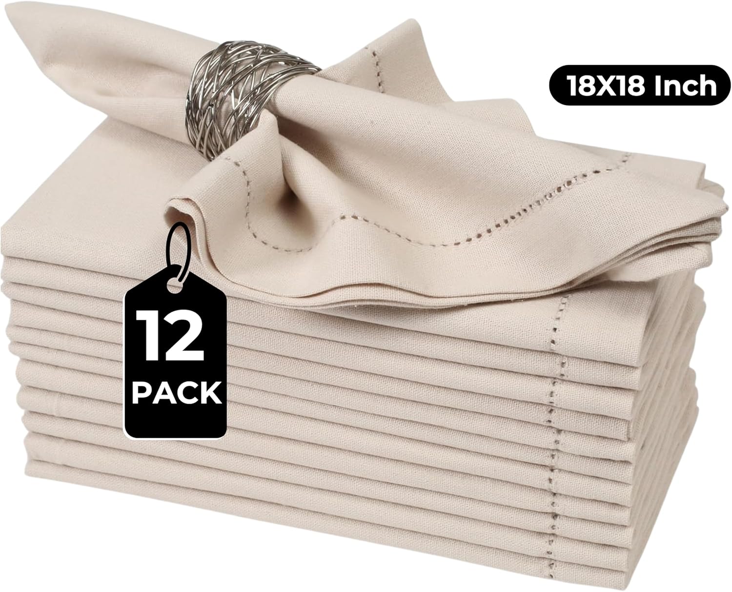 Bedding Craft Cotton Linen Cloth Dinner Napkins Set of 12 u2013 18x18 Flax Oatmeal Hemstitched u2013 Machine Washable Reusable Fabric Napkins for Weddings, Parties & Events