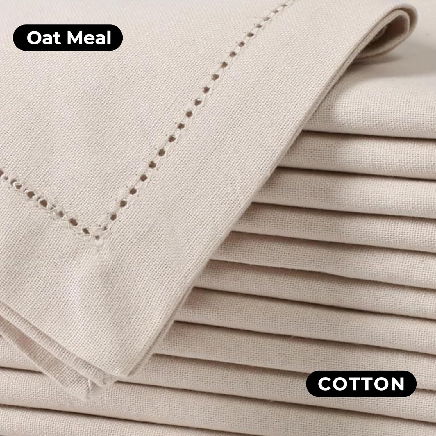 Alternative view of Bedding Craft Cotton Linen Cloth Dinner Napkins Set of 12 u2013 18x18 Flax Oatmeal Hemstitched u2013 Machine Washable Reusable Fabric Napkins for Weddings, Parties & Events