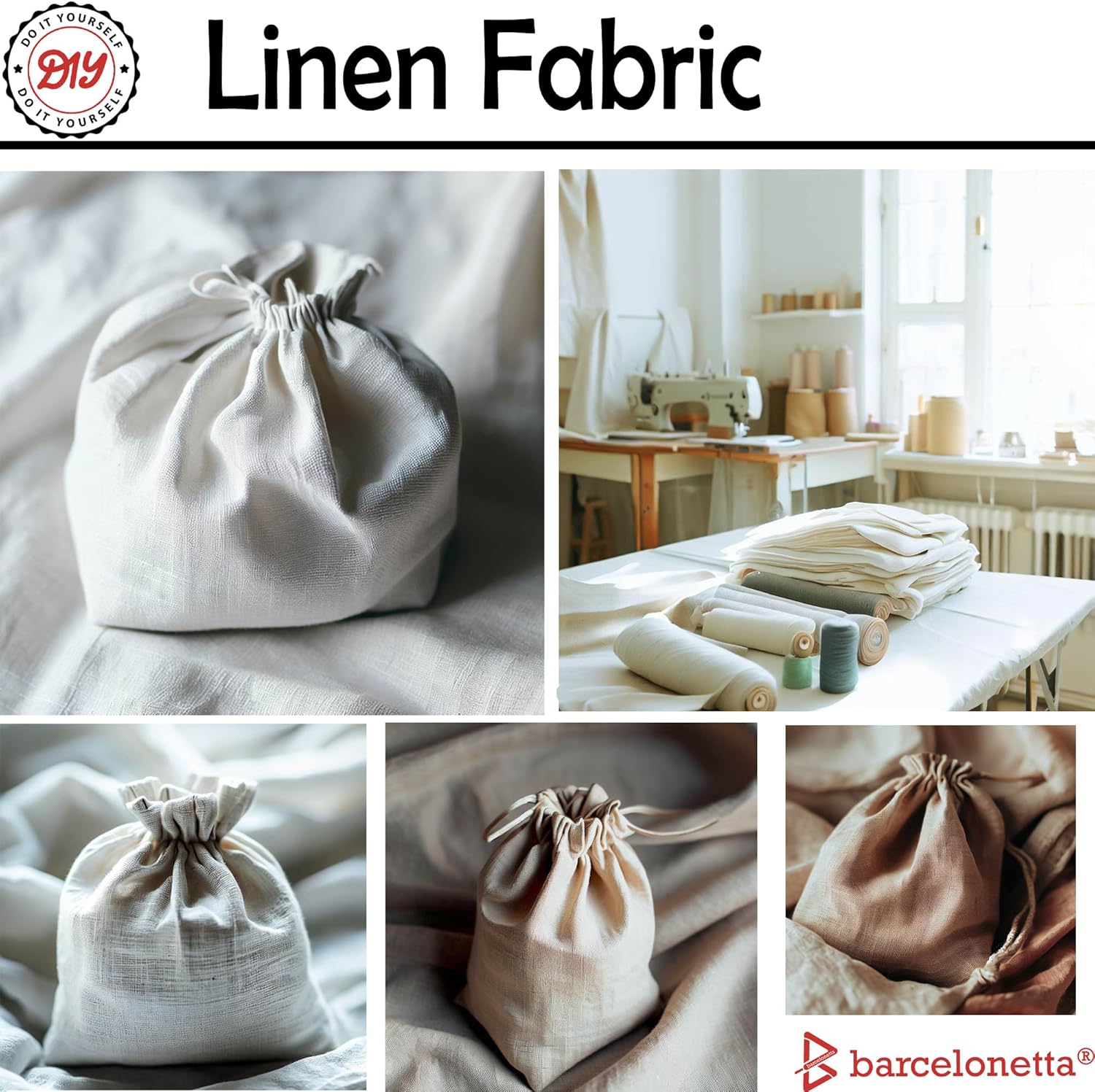 Alternative view of Barcelonetta | Linen Fabric | Natural Linen Cloth | Embroidery, Sewing | Soft, Breathable | 55" Wide | 70% Linen, 30% Rayon | Hemp, Jute, Needlework, Lining (White, 1 Yard)