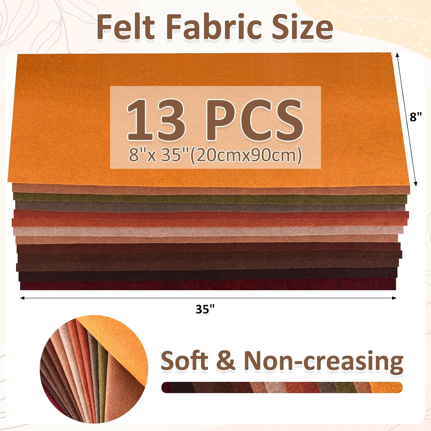 Alternative view of XSEINO 13 Rolls 8"x35" 1.4mm Thick Soft Felt Fabric Sheet 13 Assorted Dark Brown Series Colors Felt Pack for DIY Craft Sewing Squares Nonwoven Patchwork