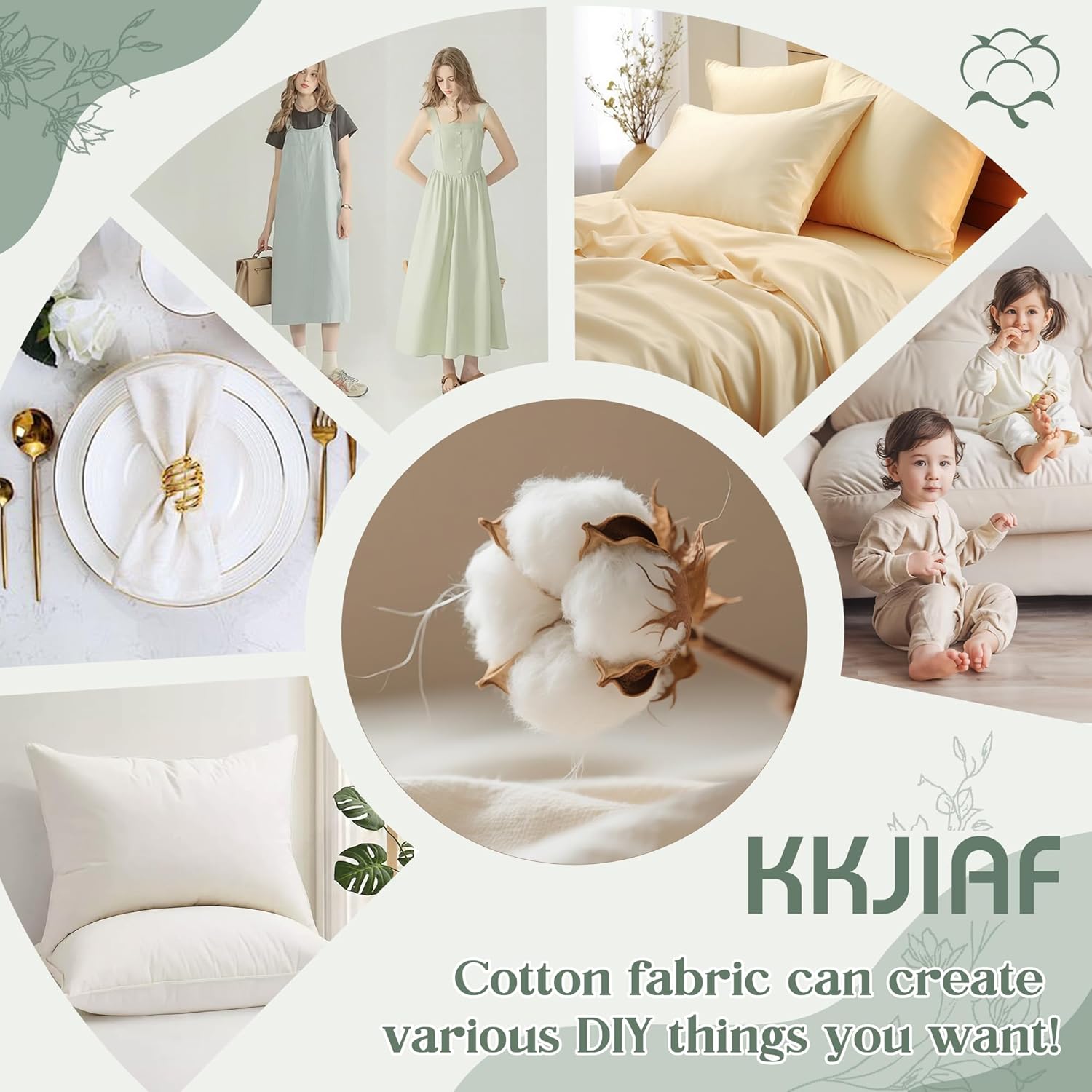 KKJIAF 2 Yard White Cotton Fabric 61 Inch Wide, Soft & Breathable Cotton Broadcloth Fabric for Sewing Clothes, Apparel, Costume, Craft - Image 6