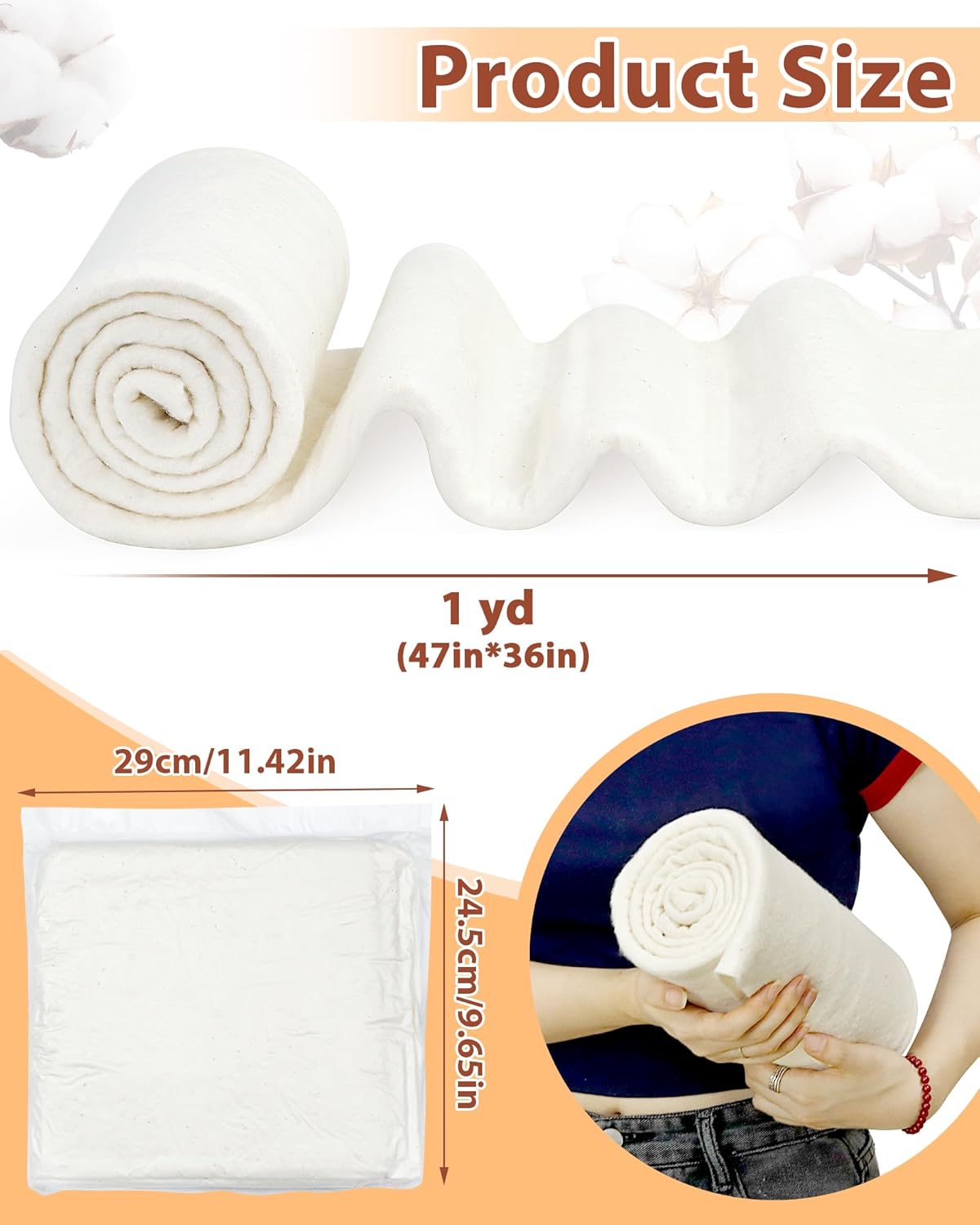 FIVEIZERO 100% Natural Cotton Quilt Battingu201347Inchx1Yard Large Lightweight Batting Fabric,Quilting Batting by The Yard for Sewing,Crafts,DIY,Potholders,Backing,Wadding,Twin & King Size Quilt Projects