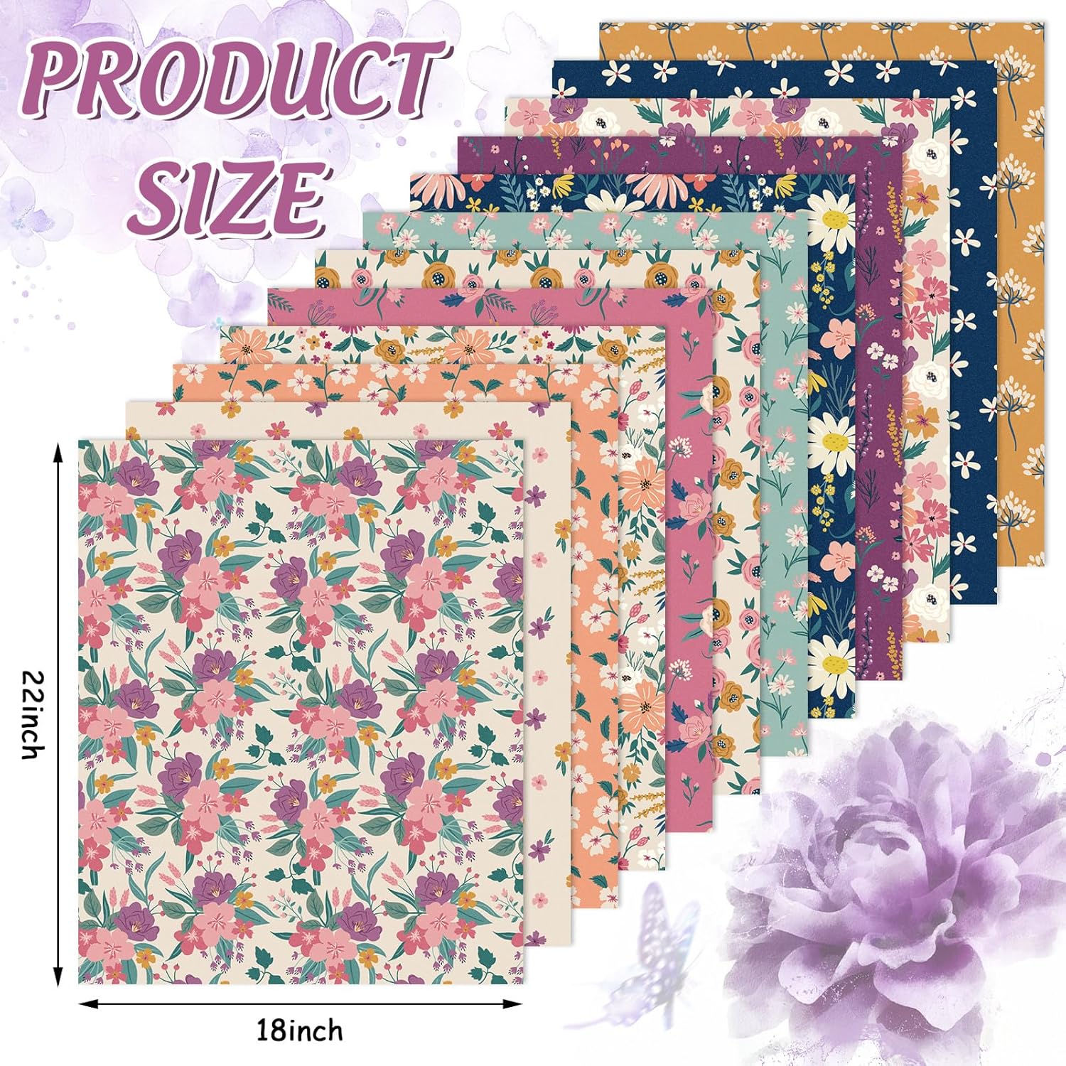Whaline 12Pcs Retro Floral Cotton Fabric Bundles 18 x 22 Inch Wildflower Fat Quarters Vintage Flower Quilting Patchwork Squares Sewing Fabrics for Home School DIY Handmade Craft Party Decor