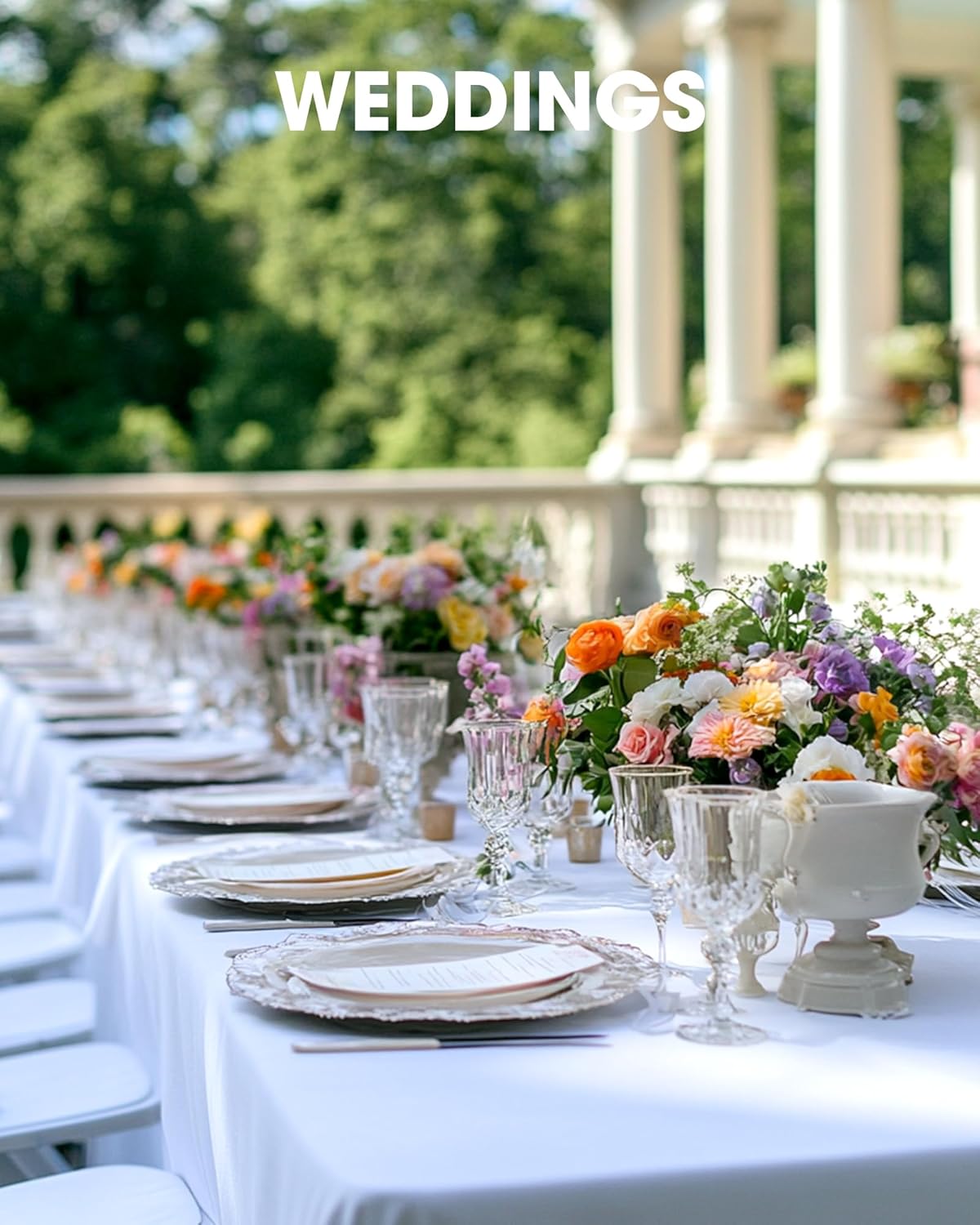 Pureegg Rectangle Table Cloth 60" x 102" u2013 Durable Polyester Tablecloth Offers Reusable & Washable Protection, Ideal for Outdoor Party, Picnic, Wedding, Banquet and Birthday, 2 Pack, White