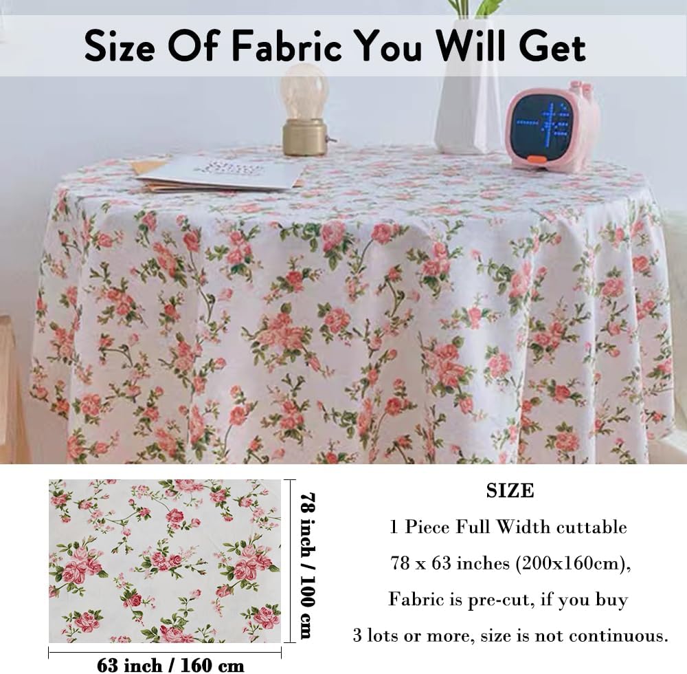 NEWUEBEL Cotton Fabric by The Yard for Sewing DIY Crafting Fashion Design Printed Floral Washable Cloth Bundles Voile;Full Width cuttable39 x 63inches (100x160cm) Red Rose Flowers