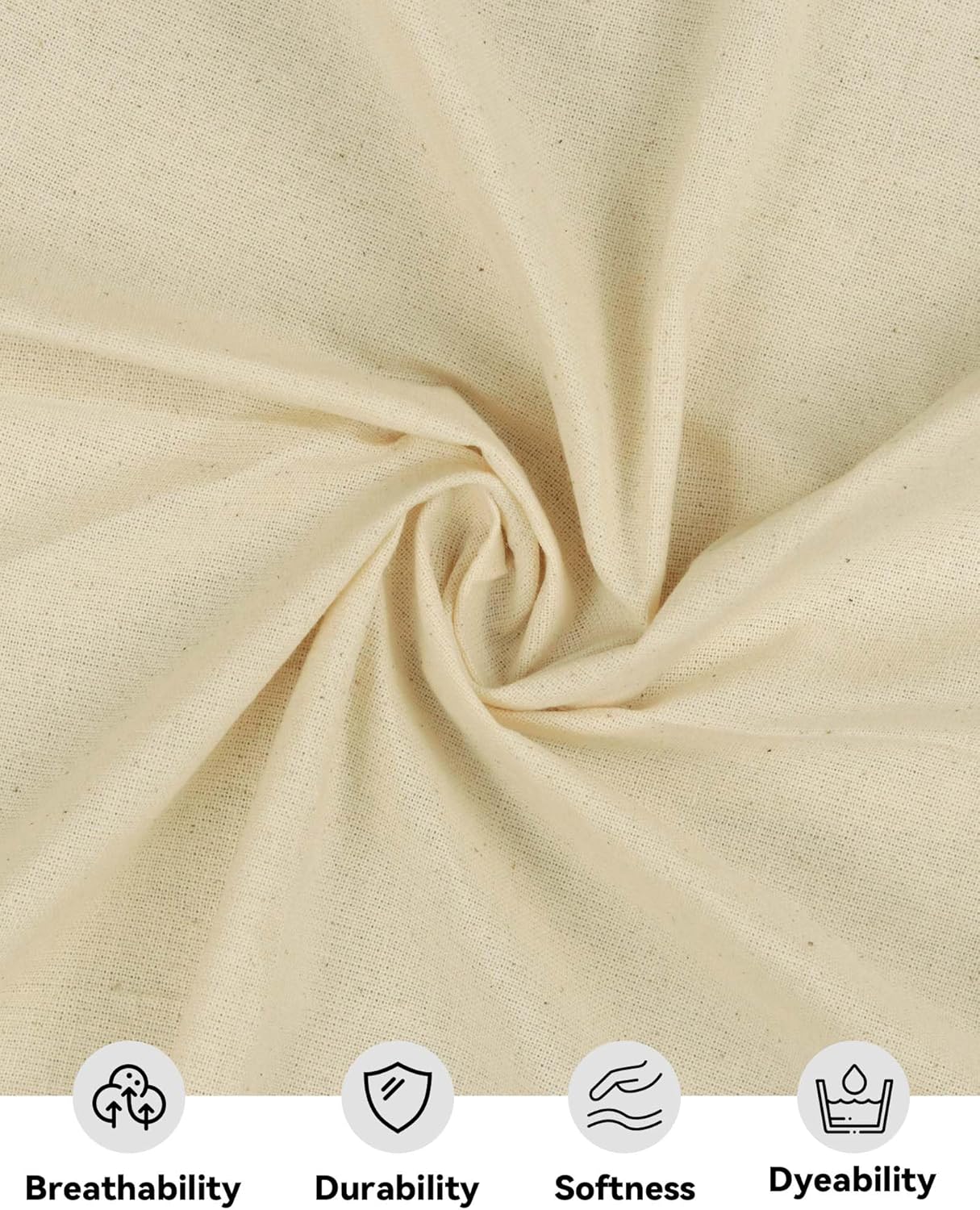 HOTGODEN Medium Weight 100% Cotton Muslin Fabric: 63 inch x 2 Yards Unbleached Muslin Linen Fabric Material for Sewing Material Apparel Cloth