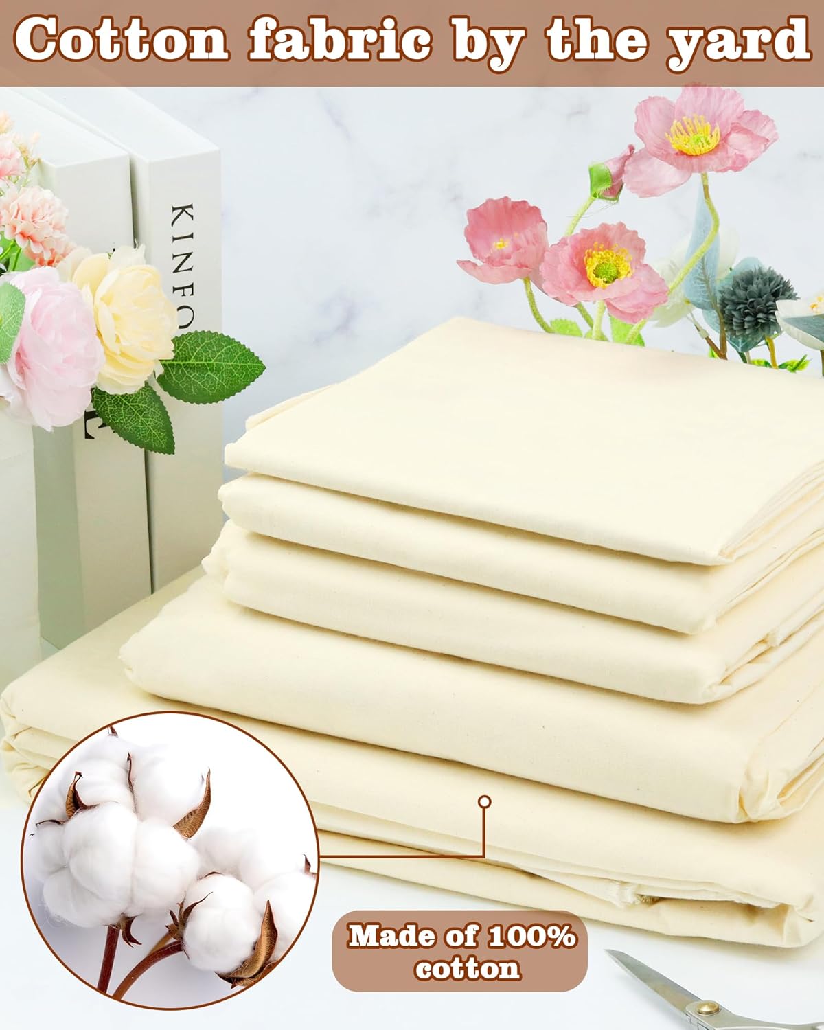 Alternative view of FIVEIZERO 100% Cotton Muslin Fabric by The Yard,63inch x 1Yards Unbleached Natural Cotton Materialu2013Medium Weight Beige Calico Fabric for Sewing,Quilting,Embroidery,Crafts & Apparel Projects