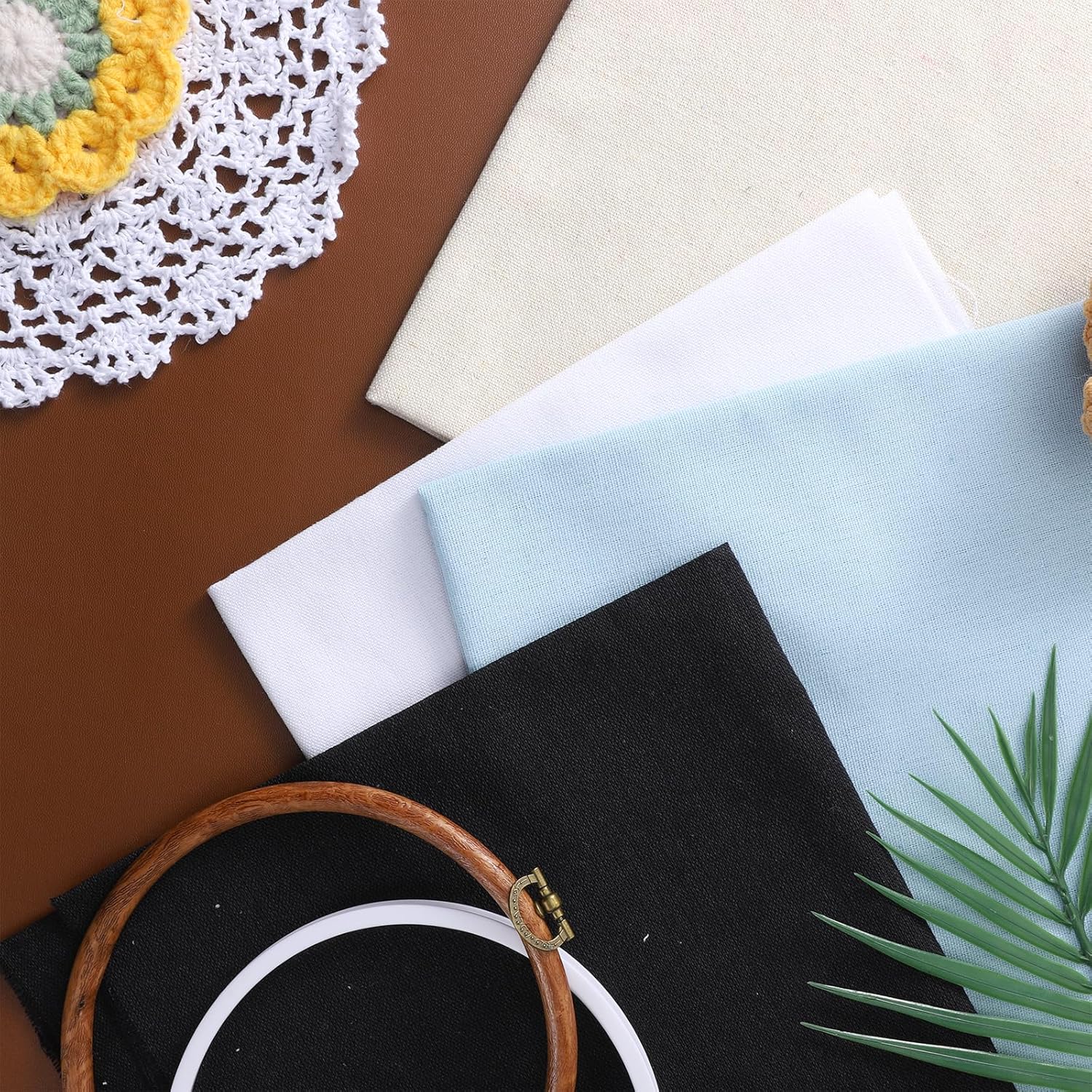 Alternative view of 4PCS Embroidery Cloth 20” Squares Natural Linen Cross Stitch Fabric Needlework Cloth Solid Color for Embroidery Garment Craft(Blue Beige Black White)