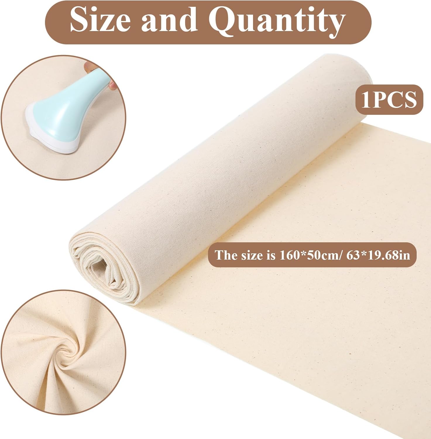 100% Cotton Muslin Fabric, 63x19 Inch Unbleached Muslin Linen Fabric, Natural Color Medium Weight Draping Fabrics Suitable for Sewing, Embroidery, Garments, Crafts
