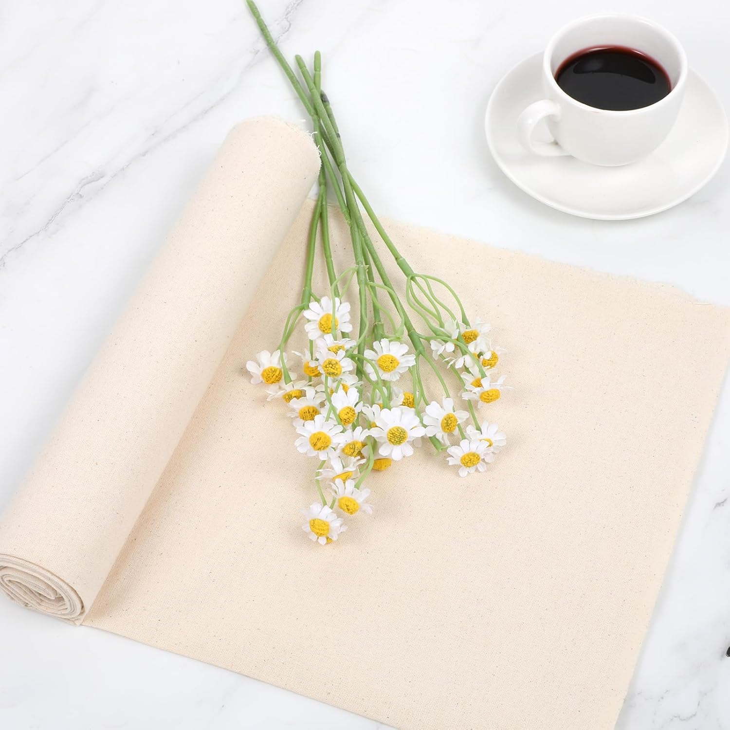 Alternative view of 100% Cotton Muslin Fabric, 63x19 Inch Unbleached Muslin Linen Fabric, Natural Color Medium Weight Draping Fabrics Suitable for Sewing, Embroidery, Garments, Crafts