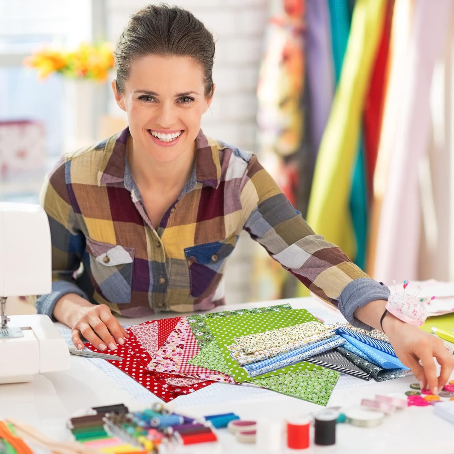 Alternative view of Tudomro 70 Pcs 10 x 10 Inch Cotton Fabric Squares Multicolor Quilting Fabric Bundles Precut Printed Patchwork Materials for Holiday DIY Crafts Cloths Handmade(Stylish Style)