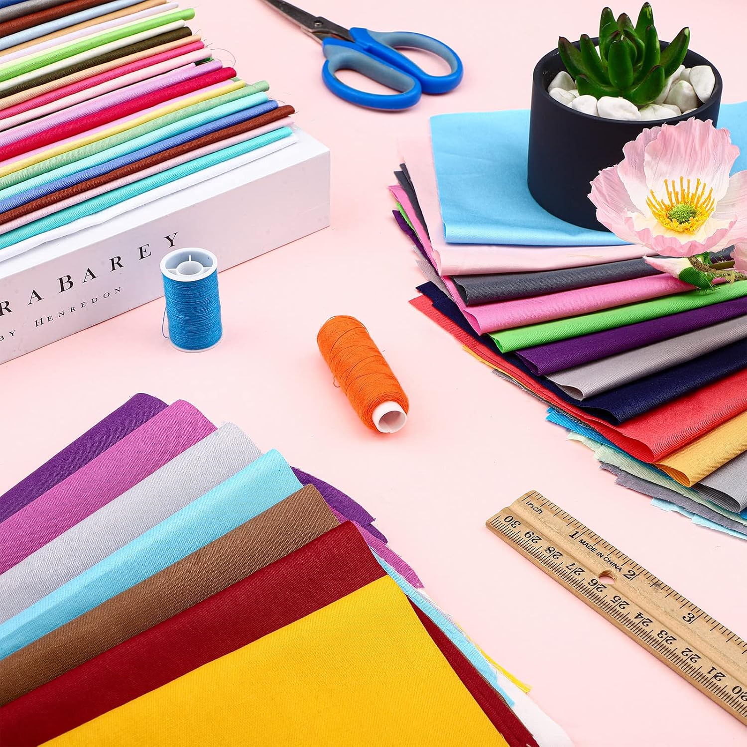 Alternative view of 80 Pcs 10 x 10 Inch Solid 100% Color Fabric Cotton Fat Quarters Squares Scraps Pre Cut Quilt Squares Fabric Bundles for DIY Crafting Sewing Quilting Patchwork Craft, Assorted Color