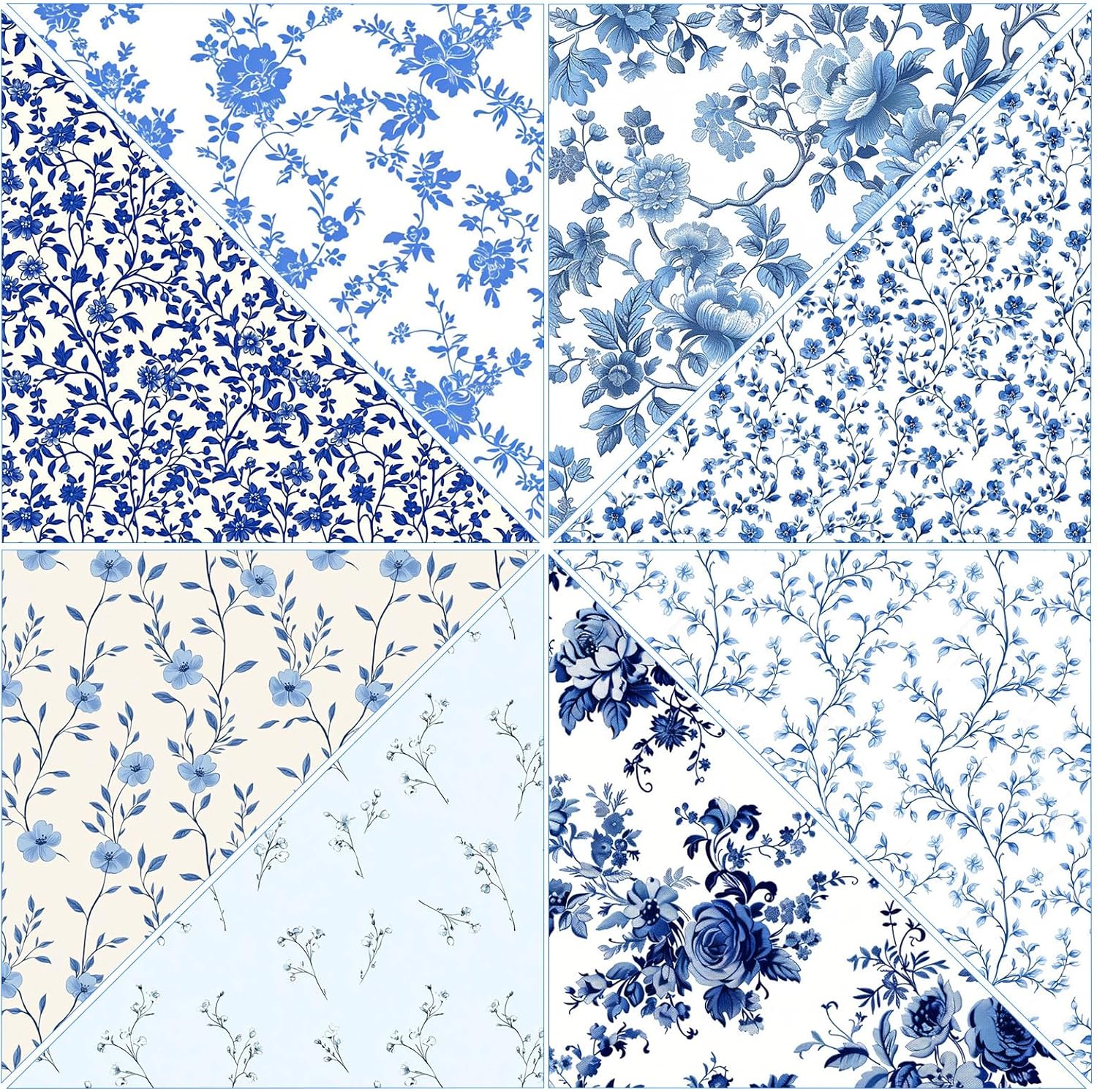 Tatuo 30 Pcs 10 x 10 Inches Blue and White Floral Cotton Fabric Quilting Bundle Squares Patchwork Floral Fabric Sewing Quilting Bundles Assorted Pattern Cloth for DIY Scrapbook Craft Making - Image 3