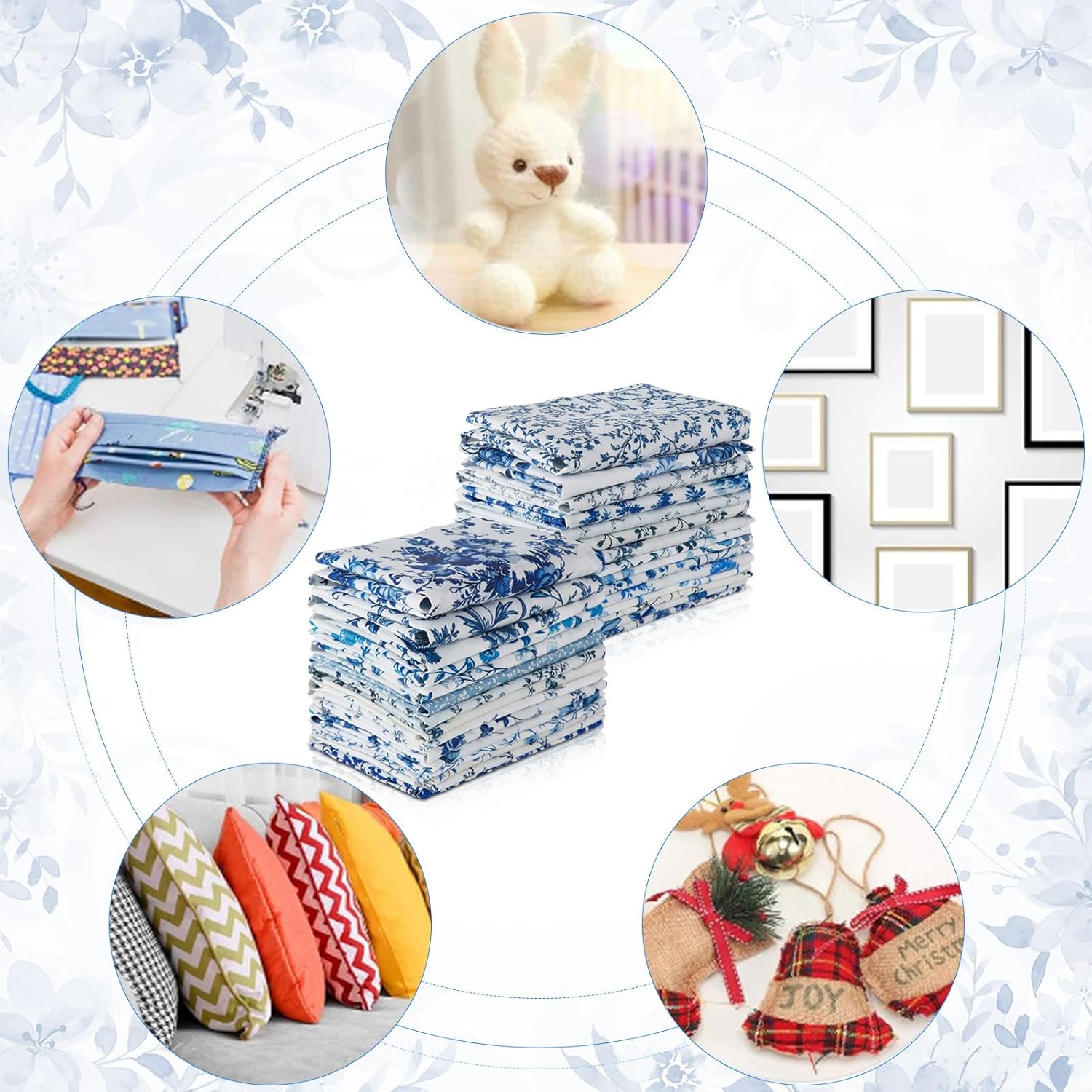 Tatuo 30 Pcs 10 x 10 Inches Blue and White Floral Cotton Fabric Quilting Bundle Squares Patchwork Floral Fabric Sewing Quilting Bundles Assorted Pattern Cloth for DIY Scrapbook Craft Making - Image 5