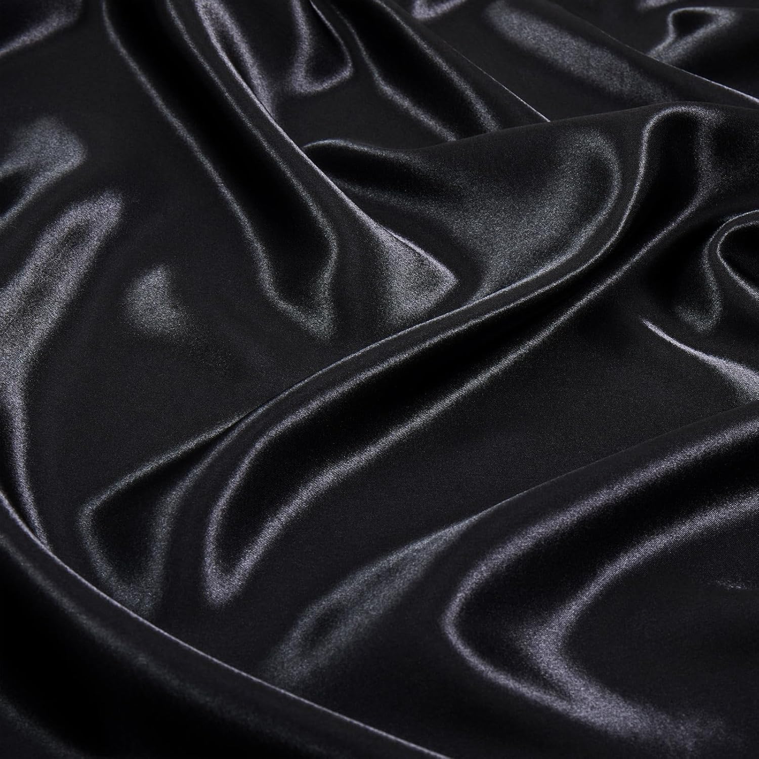 Silk Satin Fabric, 2 Yards 55" Wide, Shiny and Soft Black Charmeuse Satin Fabric for Sewing Wedding Bridal Dress Crafts
