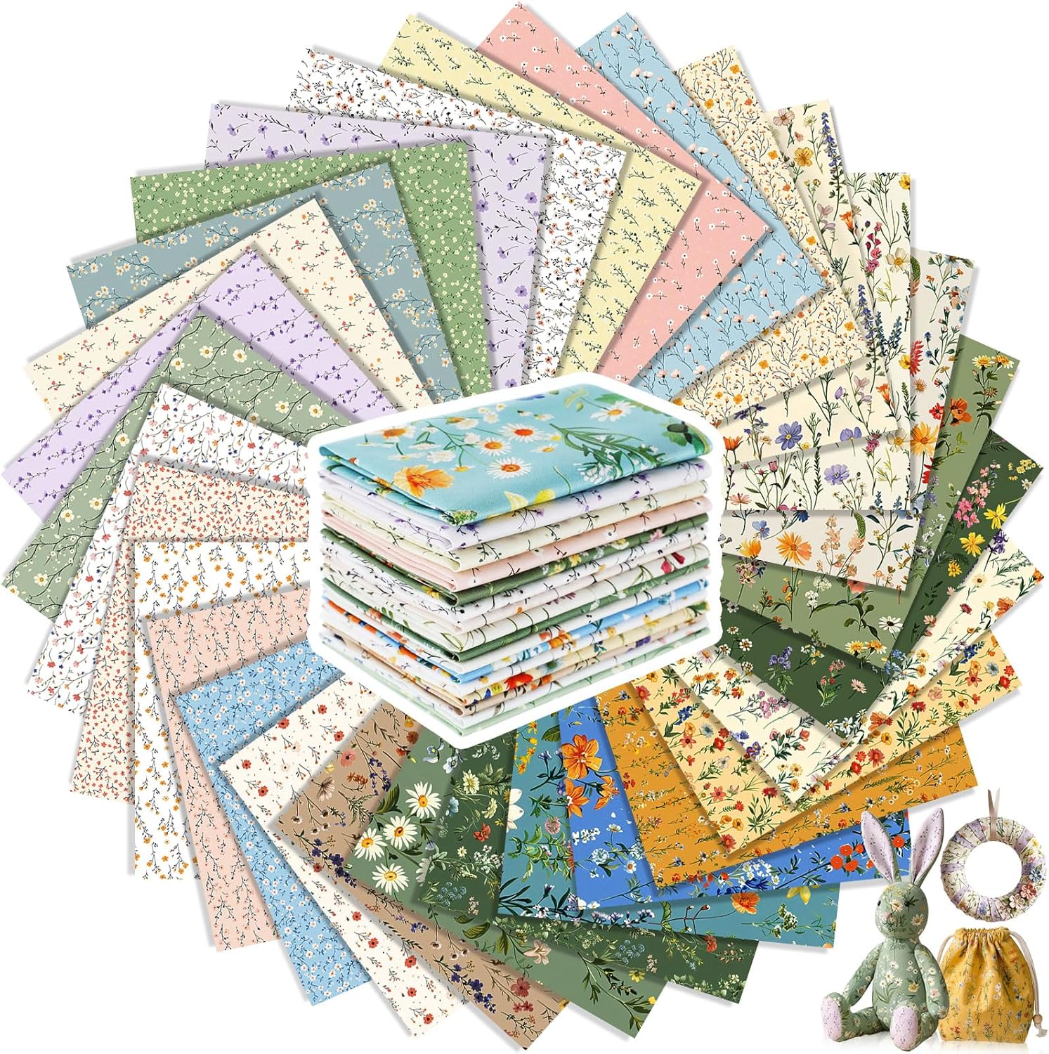 Tatuo 30 Pcs 10 x 10 Inches Blue and White Floral Cotton Fabric Quilting Bundle Squares Patchwork Floral Fabric Sewing Quilting Bundles Assorted Pattern Cloth for DIY Scrapbook Craft Making - Image 9