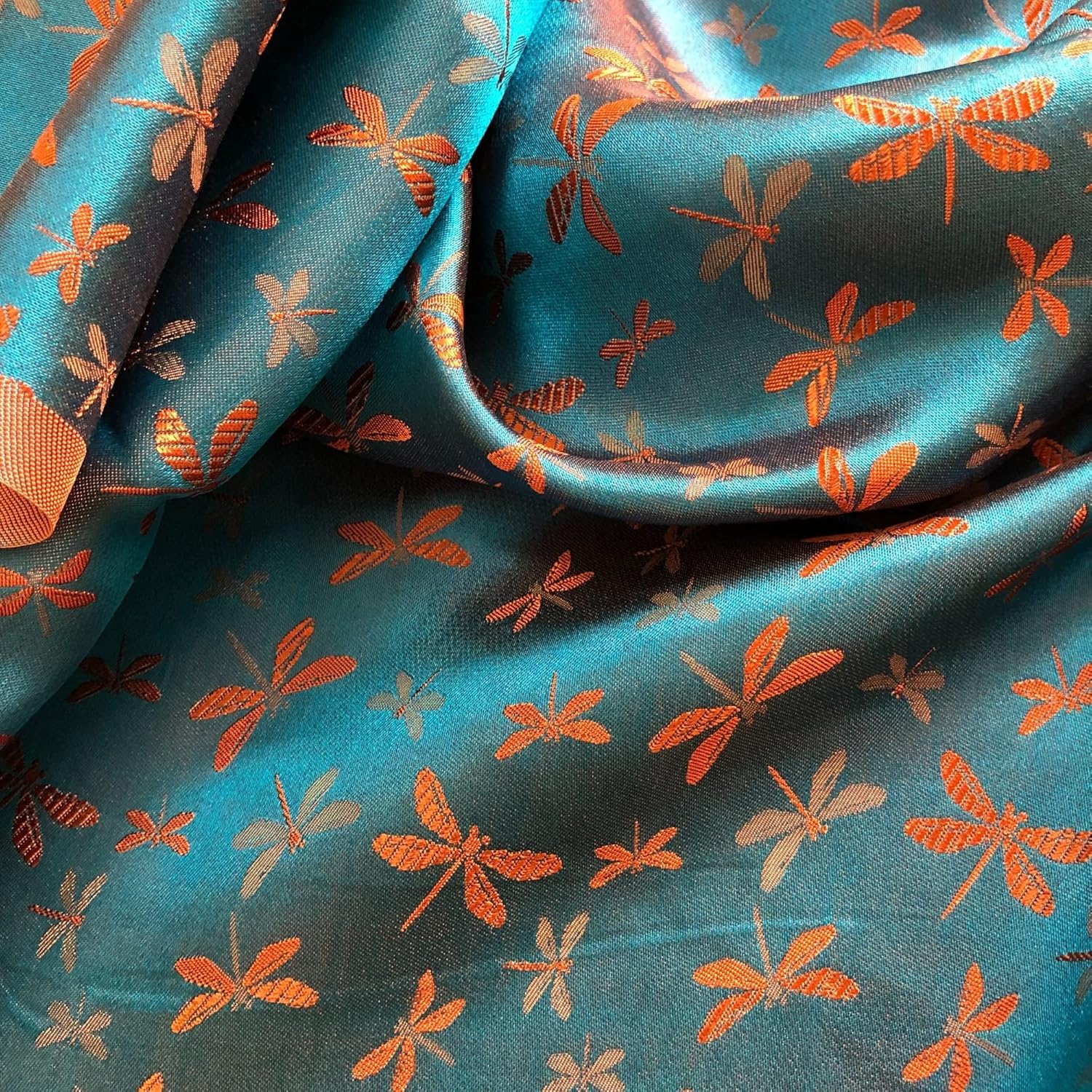 Pure Mulberry Silk Fabric, Dragonfly Pattern, Silk Apparel Fabric, Dress Making, Size 0.5 Yards