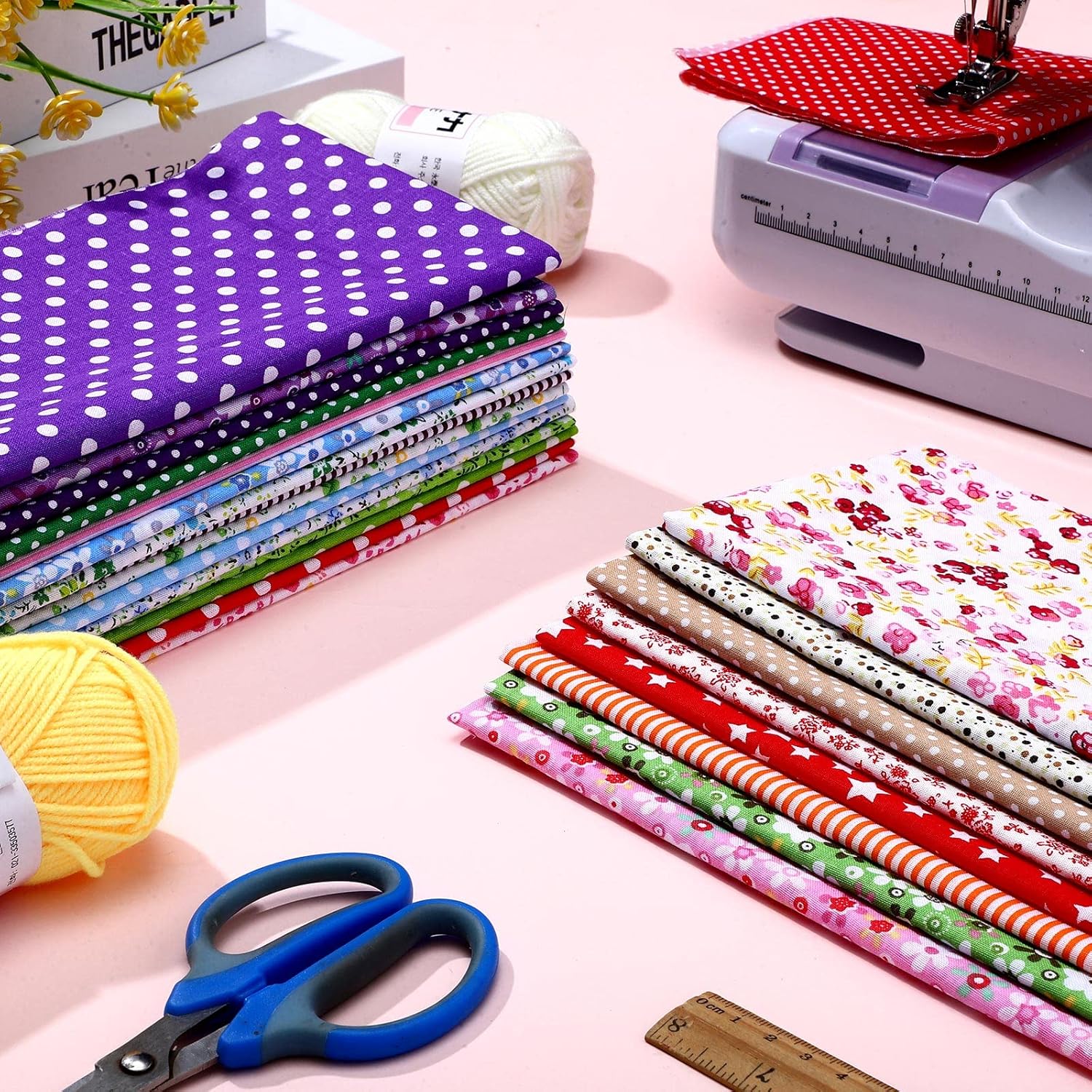 Alternative view of 40 Pcs 20 x 20 Inch Cotton Fabric Bundle Square Quilting Patchwork Multi Color Printed Floral Fat Flower Animals Cartoon for DIY Crafts Cloths Handmade Accessory(Bright Style)