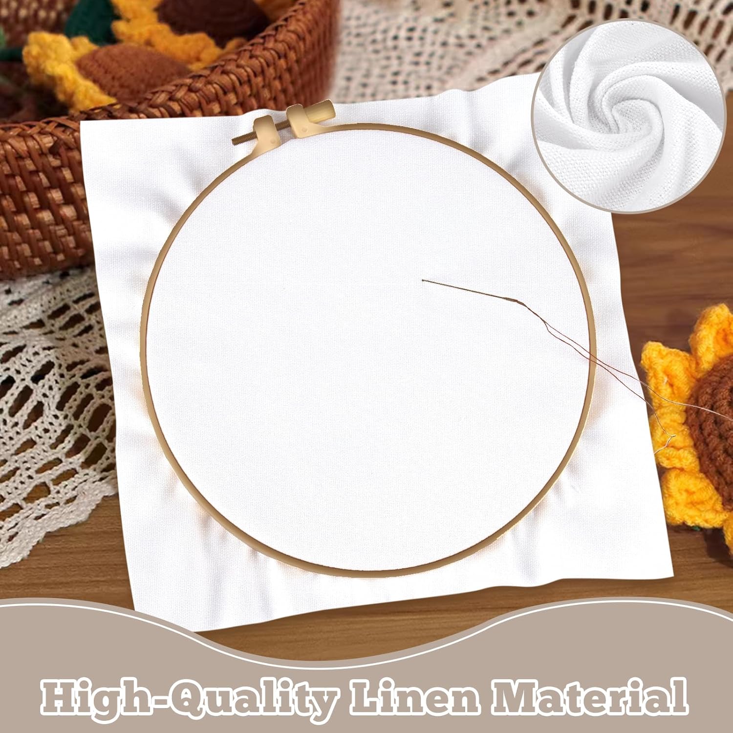 Alternative view of 10 PCS Embroidery Fabric, Pre-Cut White Natural Linen Needlework Embroidery Cloth Fabric, Embroidery Cloth Squares for Embroidery Garment Craft (11.8 × 11.8 Inch)