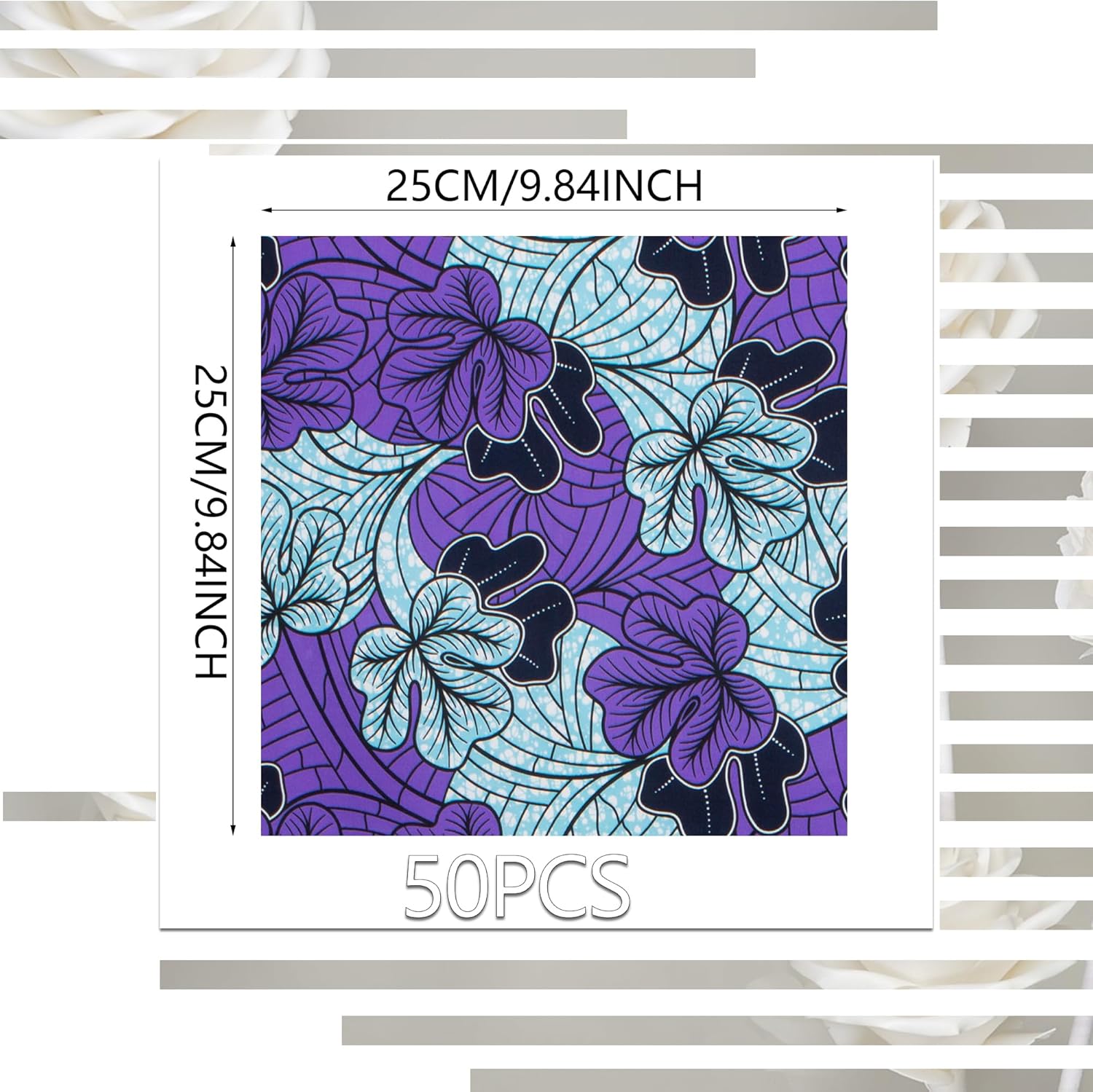 Alternative view of 50 Pcs 25 x 25 cm/9.8 x 9.8 inches Polyester African Fabric Square No Repeat Patchwork Printed Craft Bundle Patchwork for DIY Sewing Fabric Craft Accessories