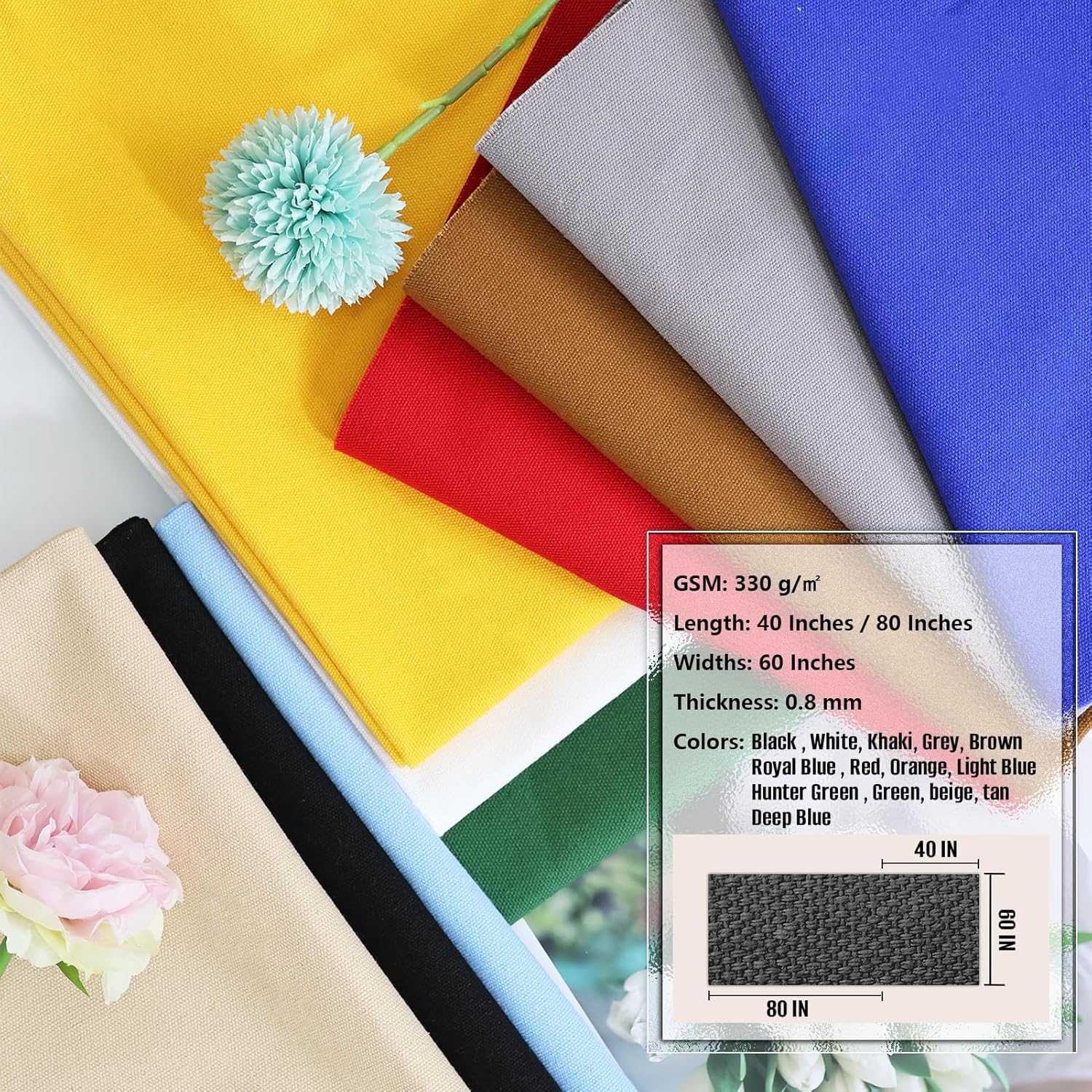 Alternative view of Cotton Canvas Fabric 60x40 Inches, Thick Canvas Fabric, 10oz, Suitable for Painting, Sewing, Bag,Crafts, Embroidery, Handmade Home Decor (Black)