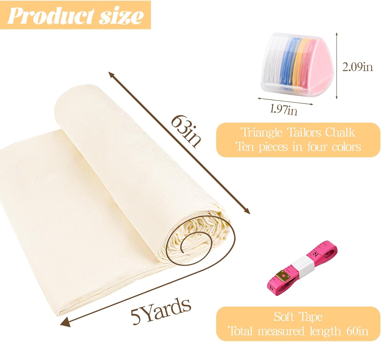 100% Cotton Muslin Fabric 63 inch X 5 Yards Muslin Linen Cotton Fabric by The Yard, Natural Unbleached Linen Fabric for Embroidery Sewing Quilting Crafts Cloth (Natural Unbleached, 5 Yard pre Cut)